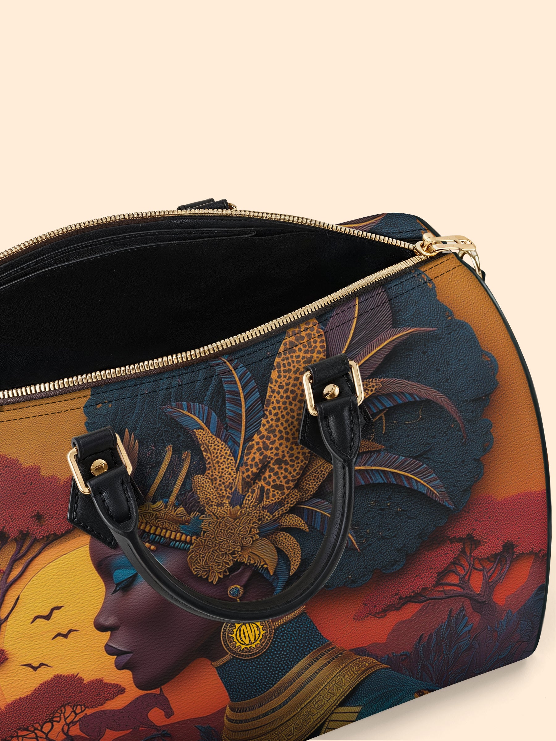 African Aspirations Leather Boston Bag QR0HH057