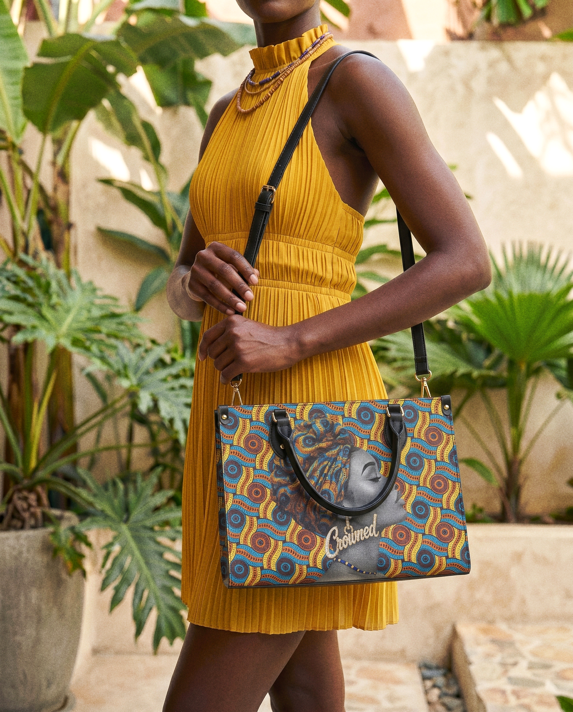 Crowned Ankara Premium Leather Handbag QR0TV277