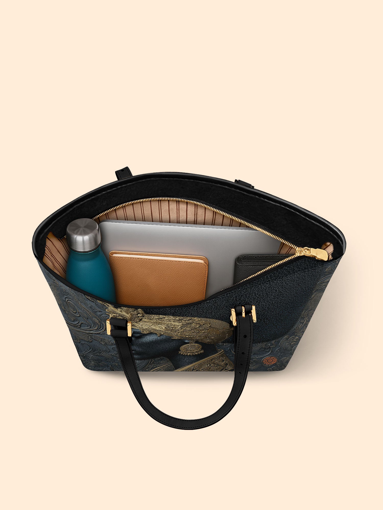 Ebony Sovereign Sleek Leather Tote QR0XD049