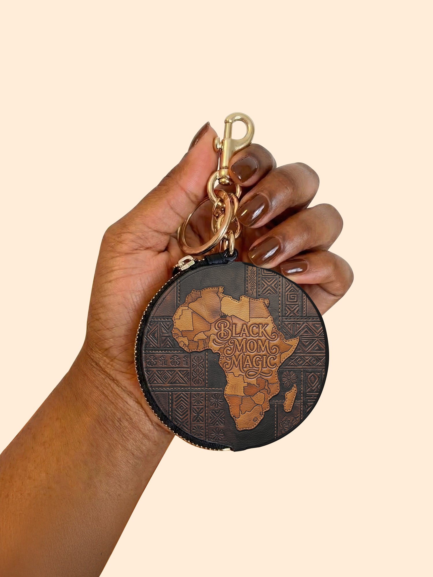Black Mom Magic Circular Coin Pouch Bag Charm QR0XD1047