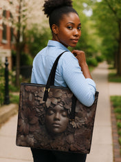 Wooden Bloom Sleek Leather Tote QR0TV008