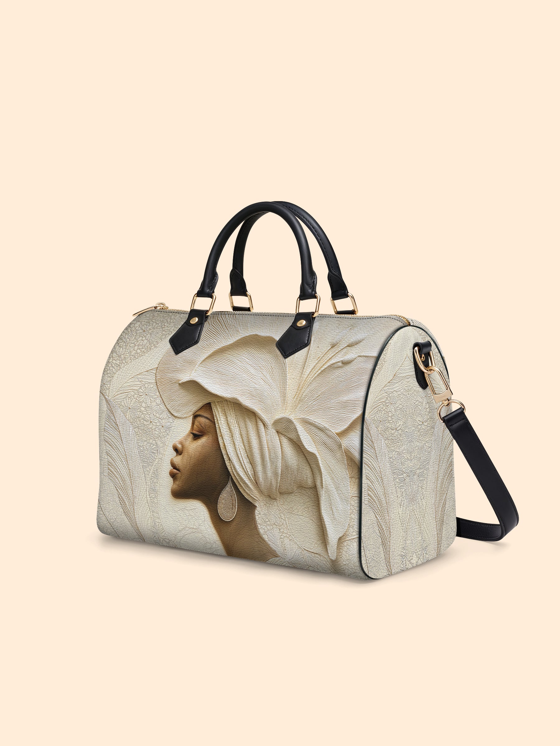 Ivory Blossom Leather Boston Bag QR0TV067