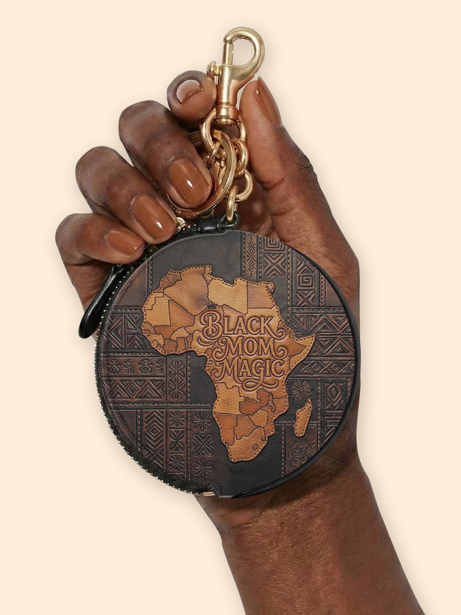 Black Mom Magic Circular Coin Pouch Bag Charm QR0XD1047