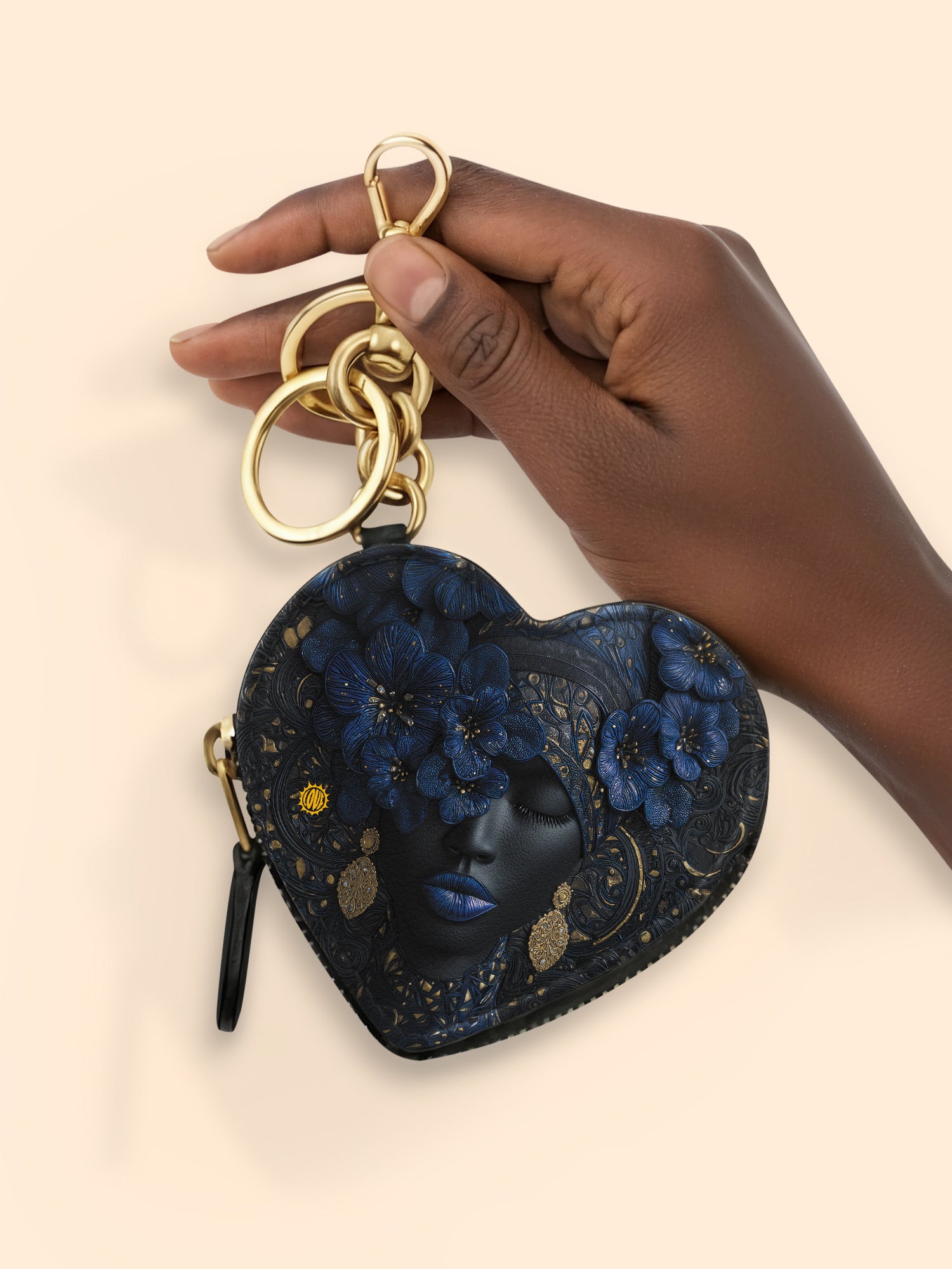 Midnight Bluebonnet Heart Coin Pouch Bag Charm QR0XD292