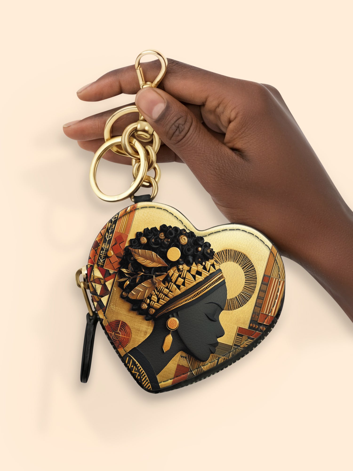 Bold African Heart Coin Pouch Bag Charm QR0XD810