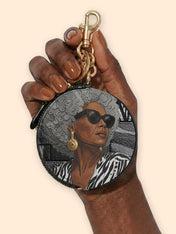 Midnight Zebra Circular Coin Pouch Bag Charm QR0TV259