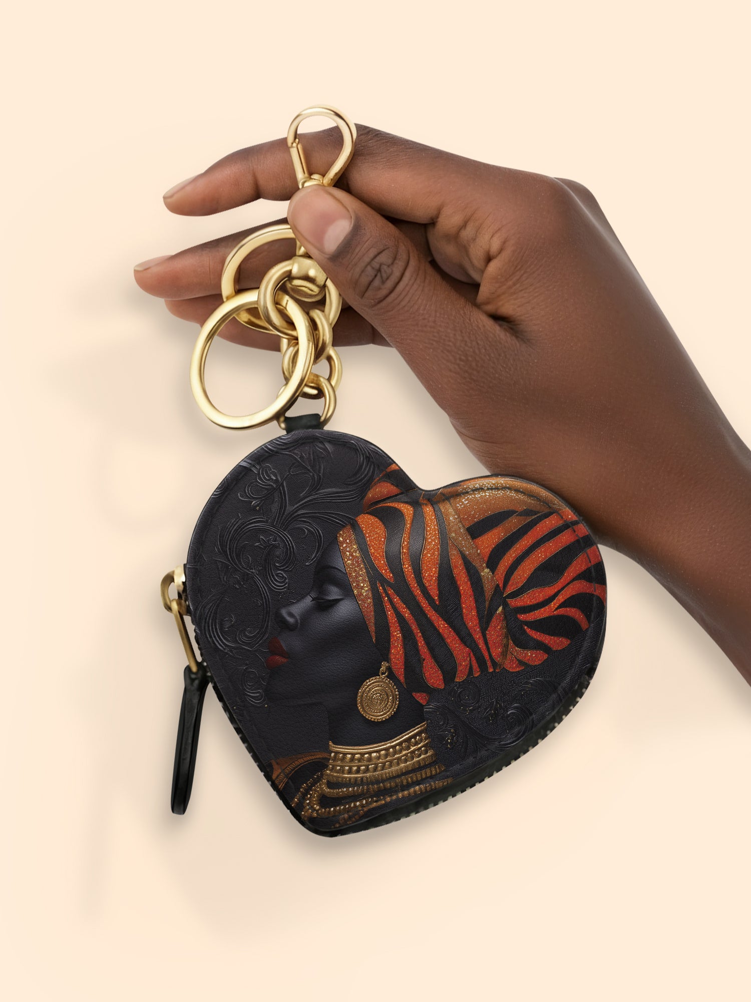 Adinkra Essence Heart Coin Pouch Bag Charm QR0XD456