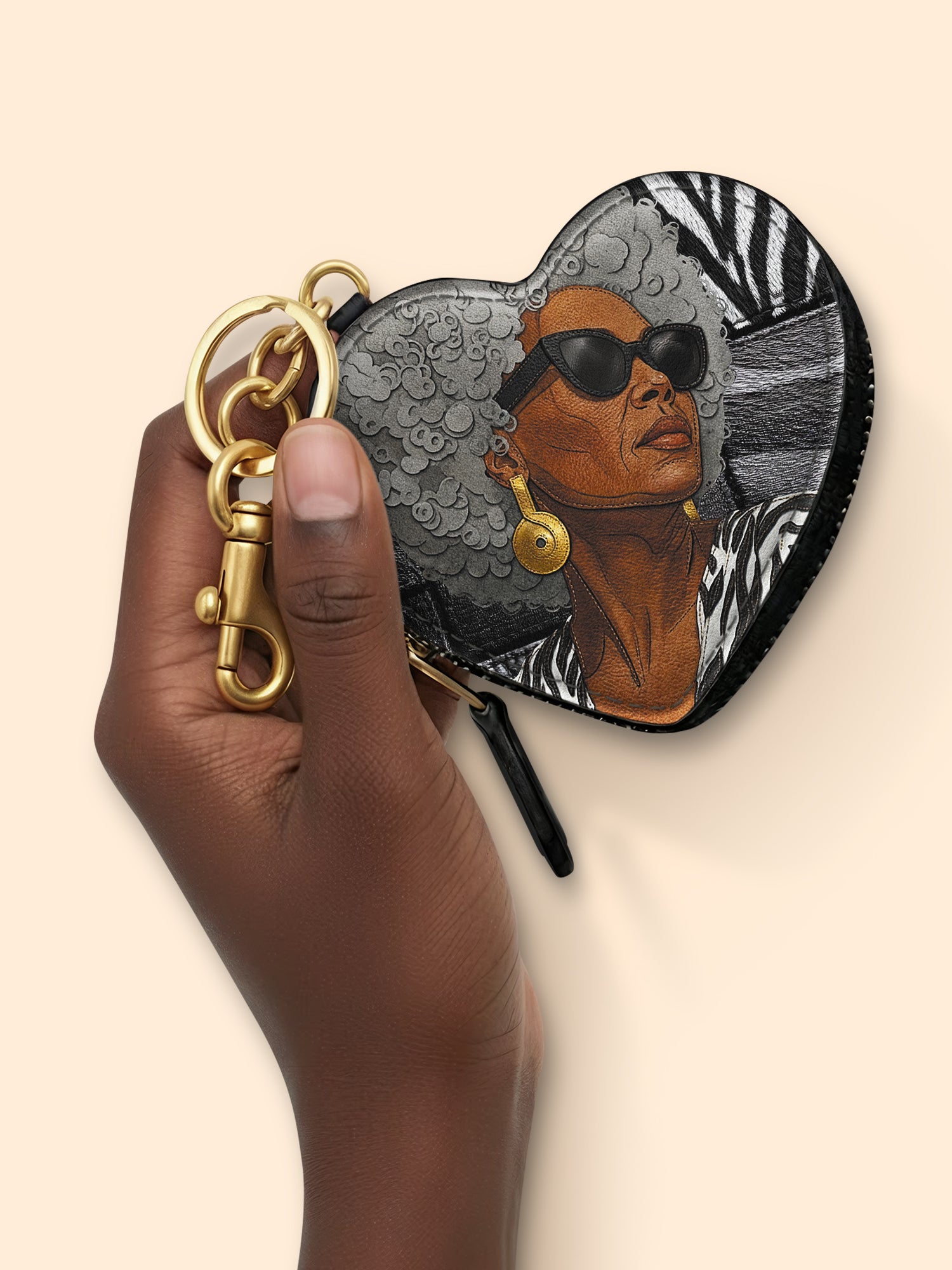 Midnight Zebra Heart Coin Pouch Bag Charm QR0TV259