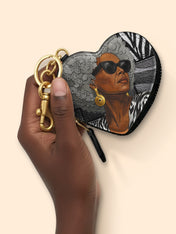 Midnight Zebra Heart Coin Pouch Bag Charm QR0TV259