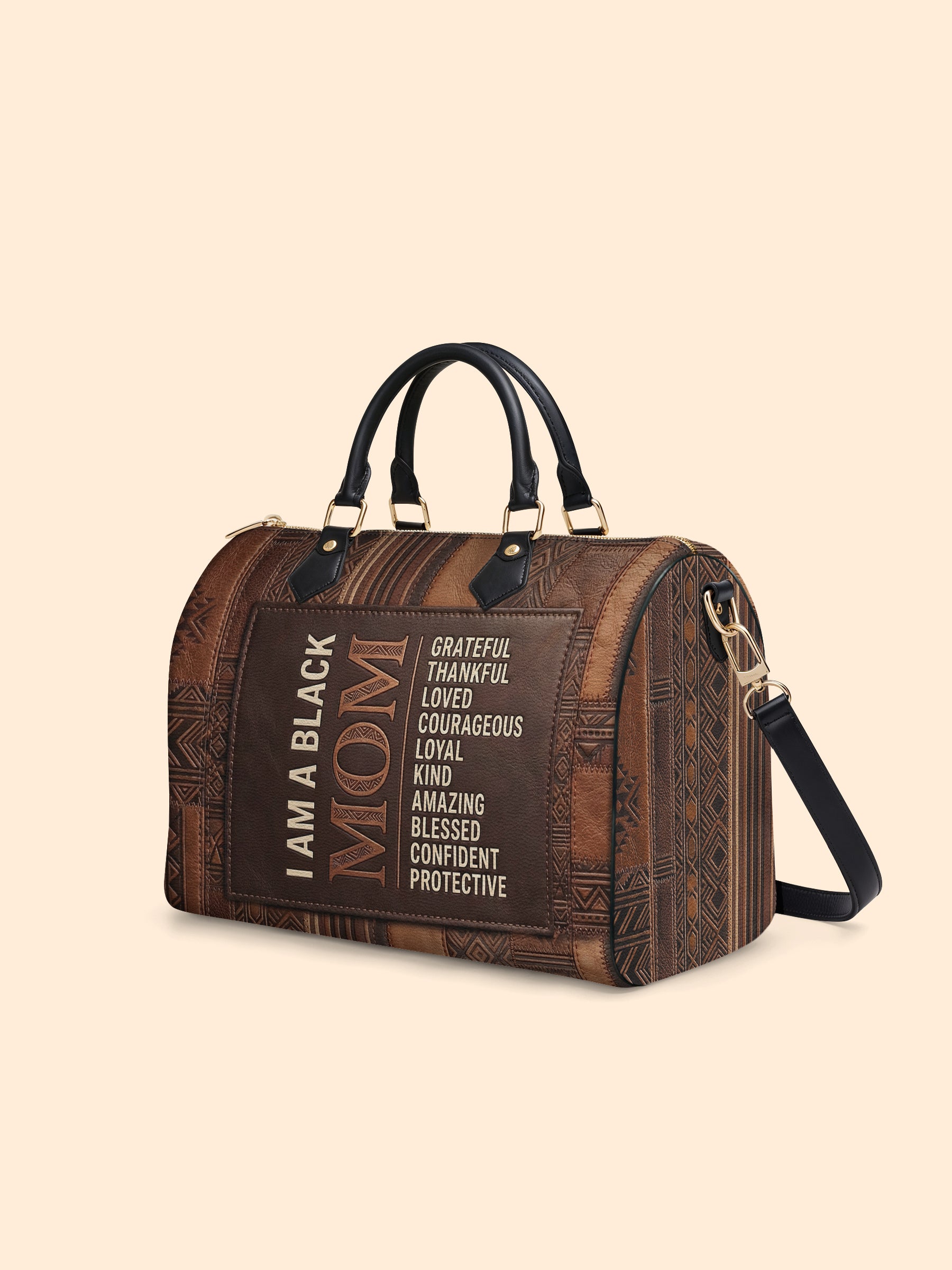 Black Mom Essence Leather Boston Bag QR0TV272