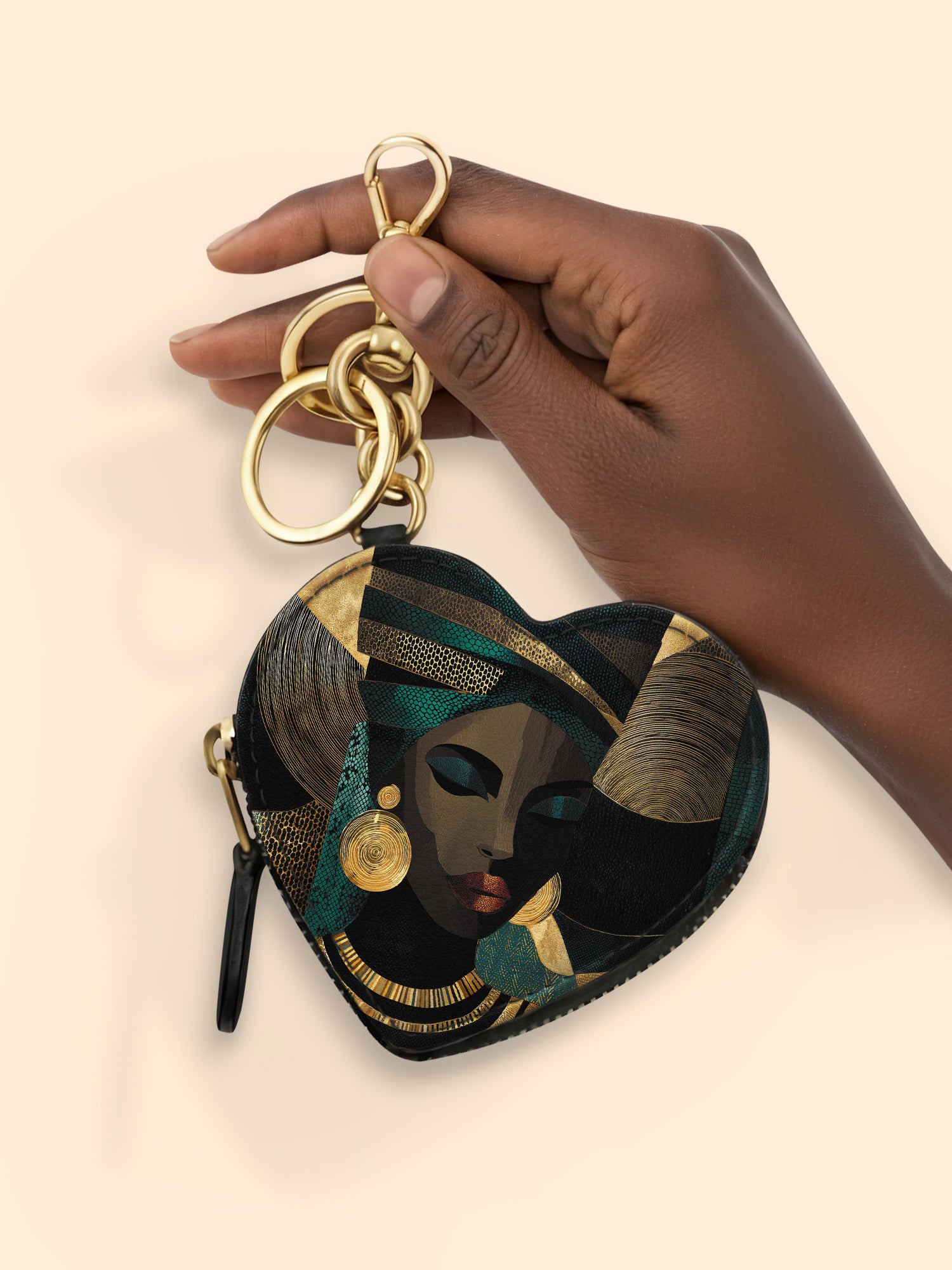 Emerald Realm Heart Coin Pouch Bag Charm QR0XD844