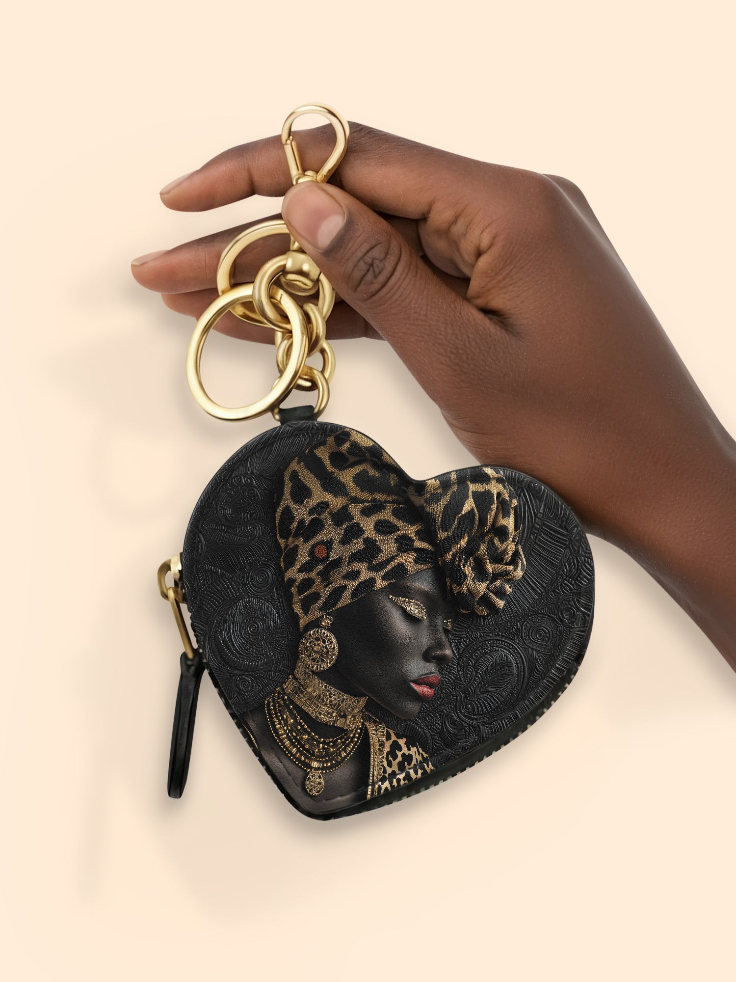African Grace Heart Coin Pouch Bag Charm QR0XD454