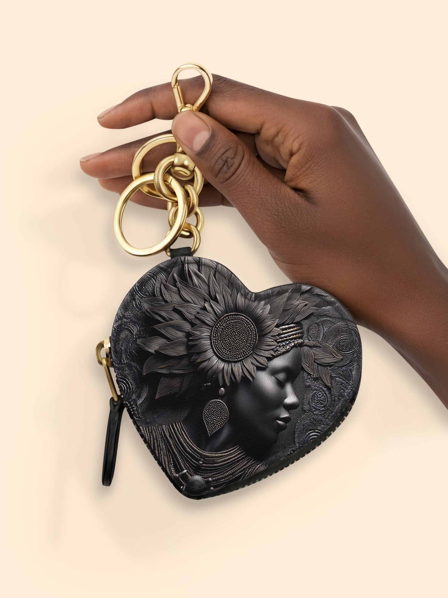Black Orbit Heart Coin Pouch Bag Charm QR0XD243