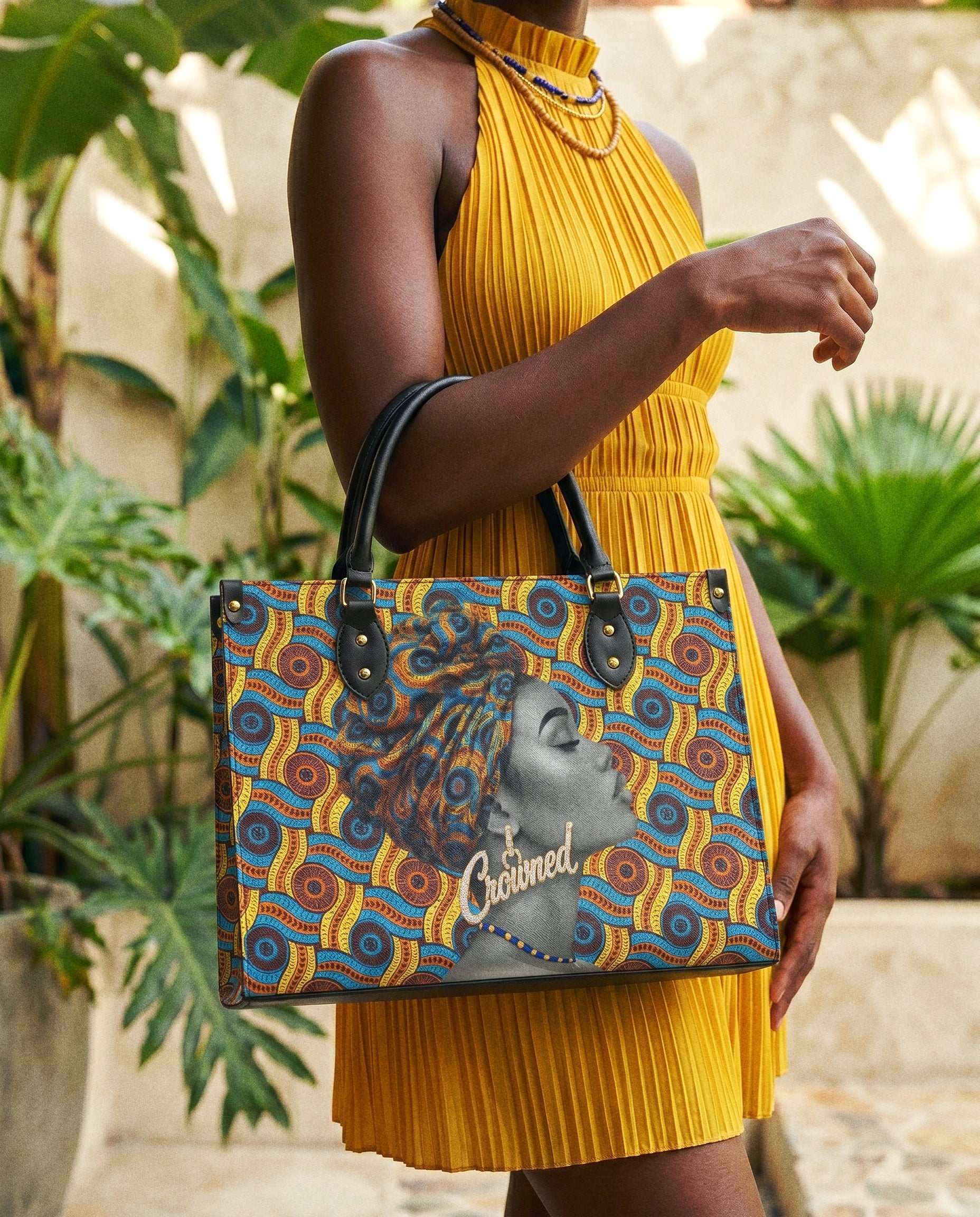 Crowned Ankara Premium Leather Handbag QR0TV277