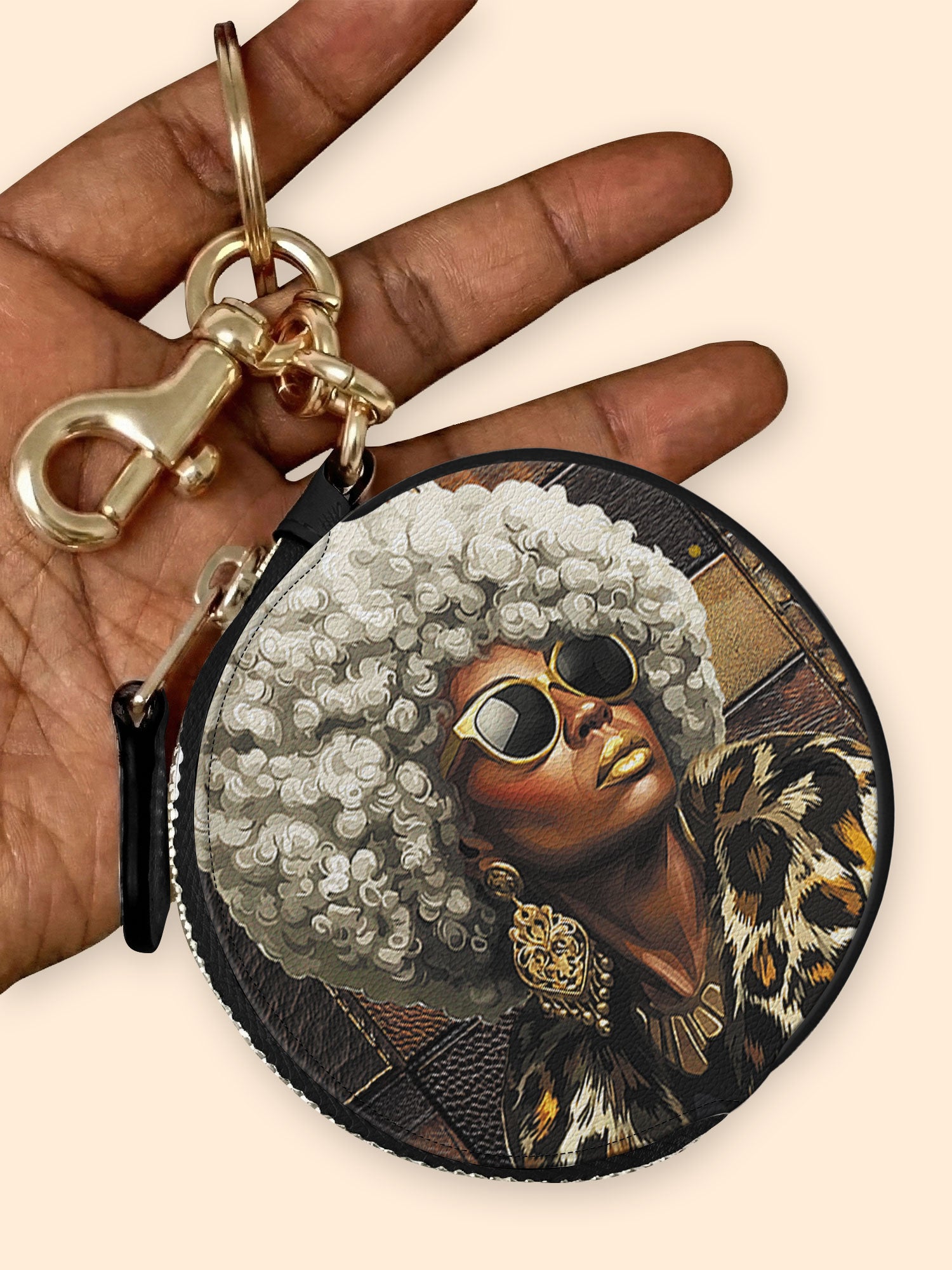 Bronze Leopard Circular Coin Pouch Bag Charm QR0TV260