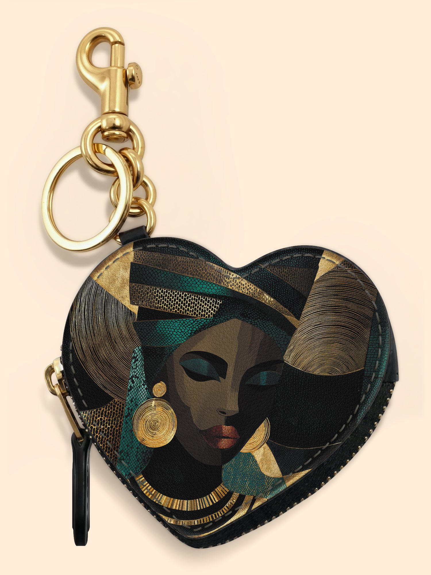Emerald Realm Heart Coin Pouch Bag Charm QR0XD844