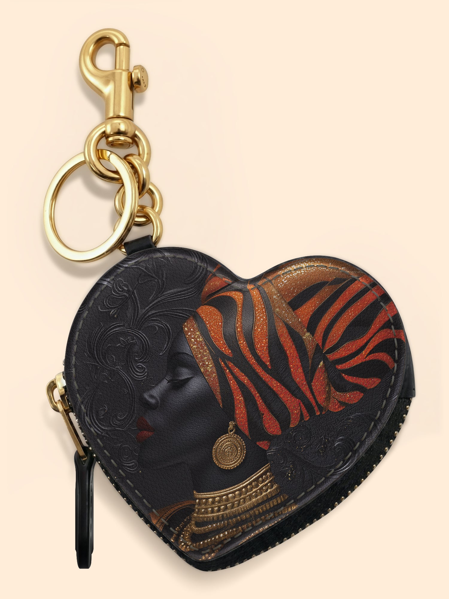 Adinkra Essence Heart Coin Pouch Bag Charm QR0XD456