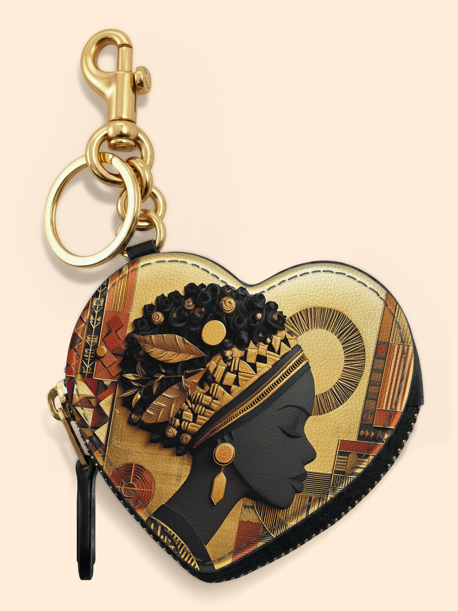 Bold African Heart Coin Pouch Bag Charm QR0XD810