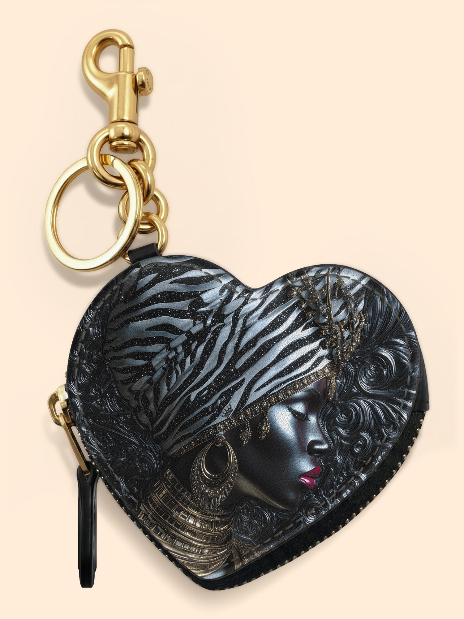 Afri Jewel Heart Coin Pouch Bag Charm QR0XD459