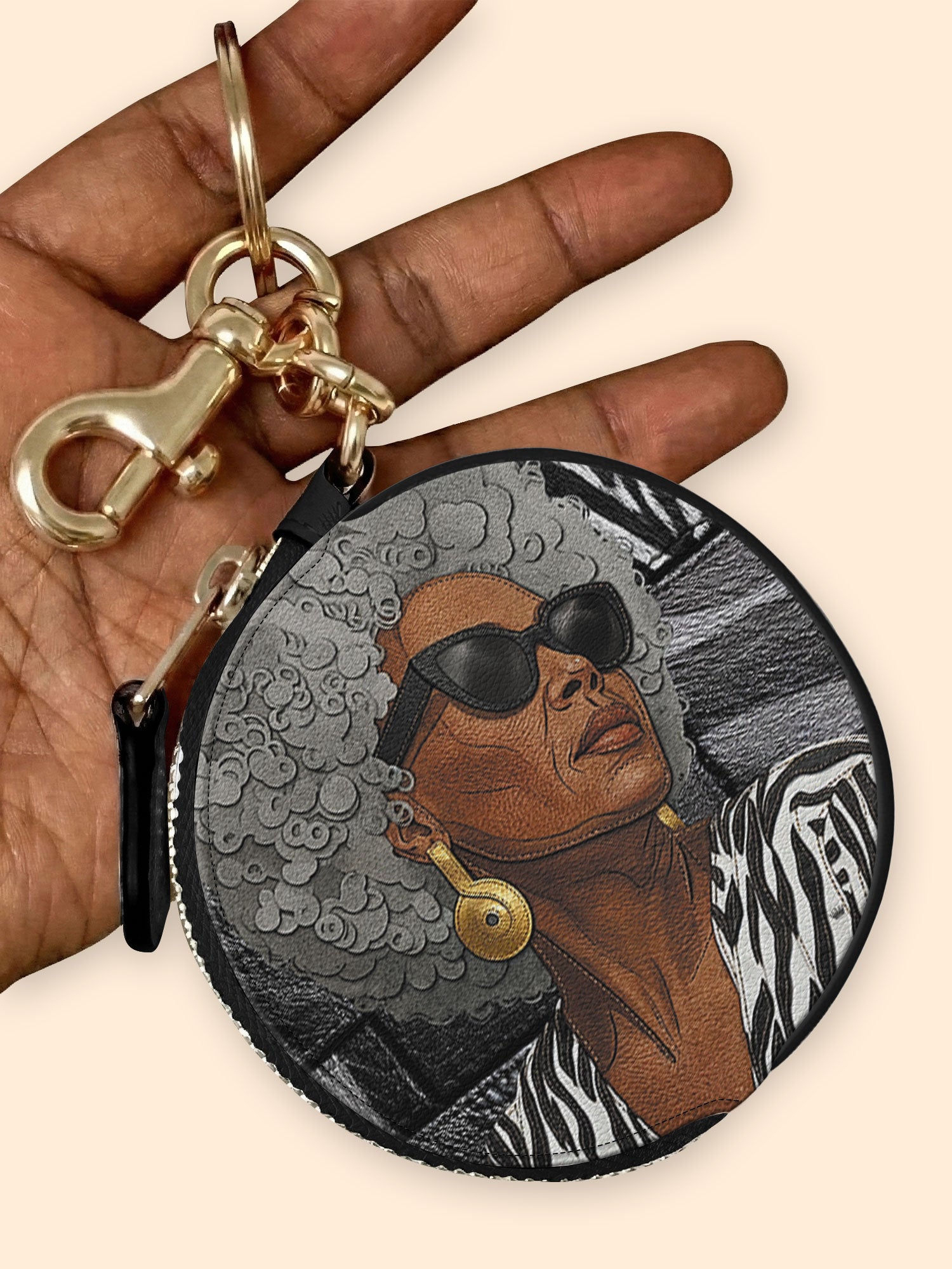 Midnight Zebra Circular Coin Pouch Bag Charm QR0TV259