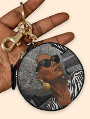 Midnight Zebra Circular Coin Pouch Bag Charm QR0TV259