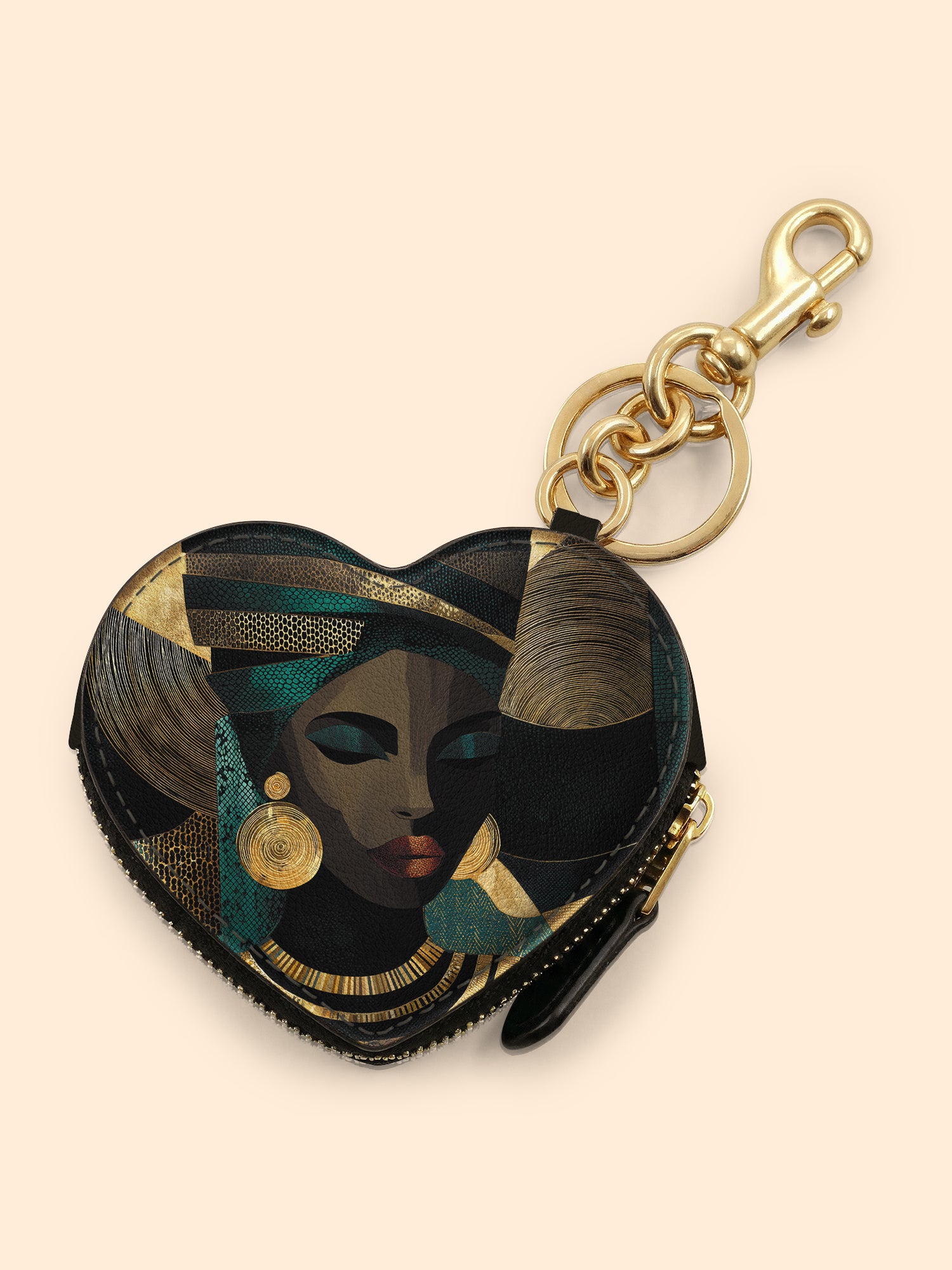 Emerald Realm Heart Coin Pouch Bag Charm QR0XD844