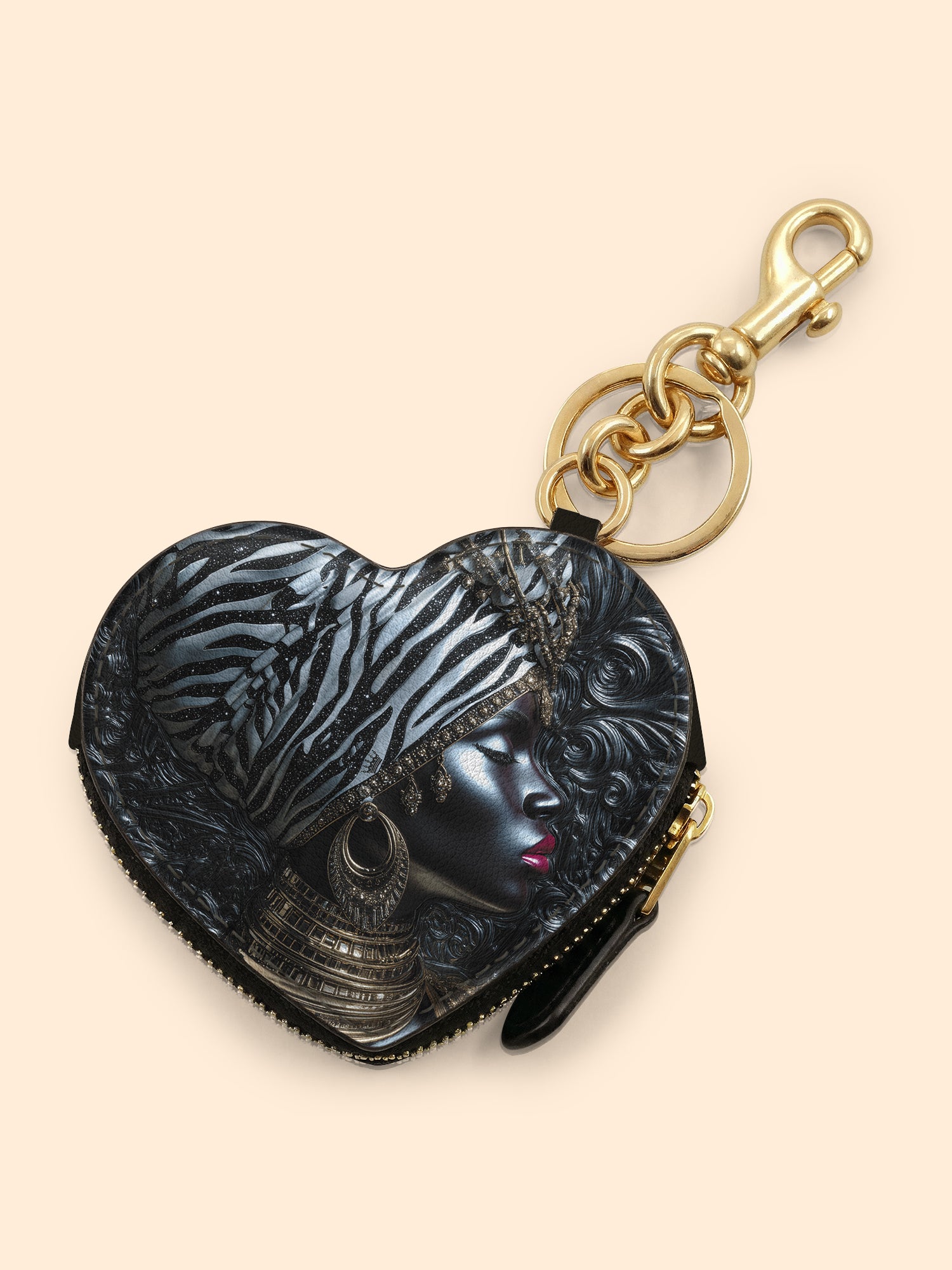 Afri Jewel Heart Coin Pouch Bag Charm QR0XD459