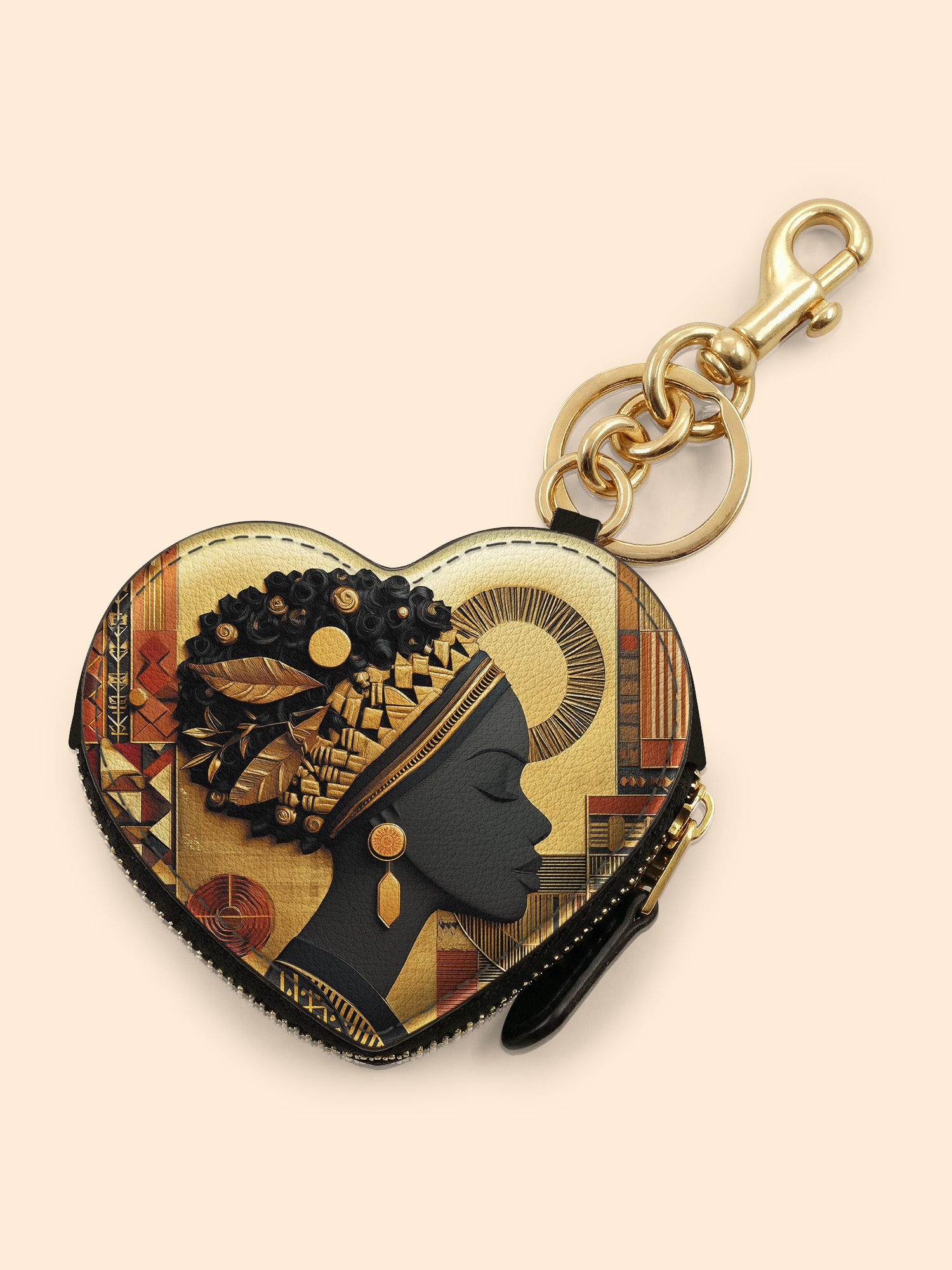 Bold African Heart Coin Pouch Bag Charm QR0XD810