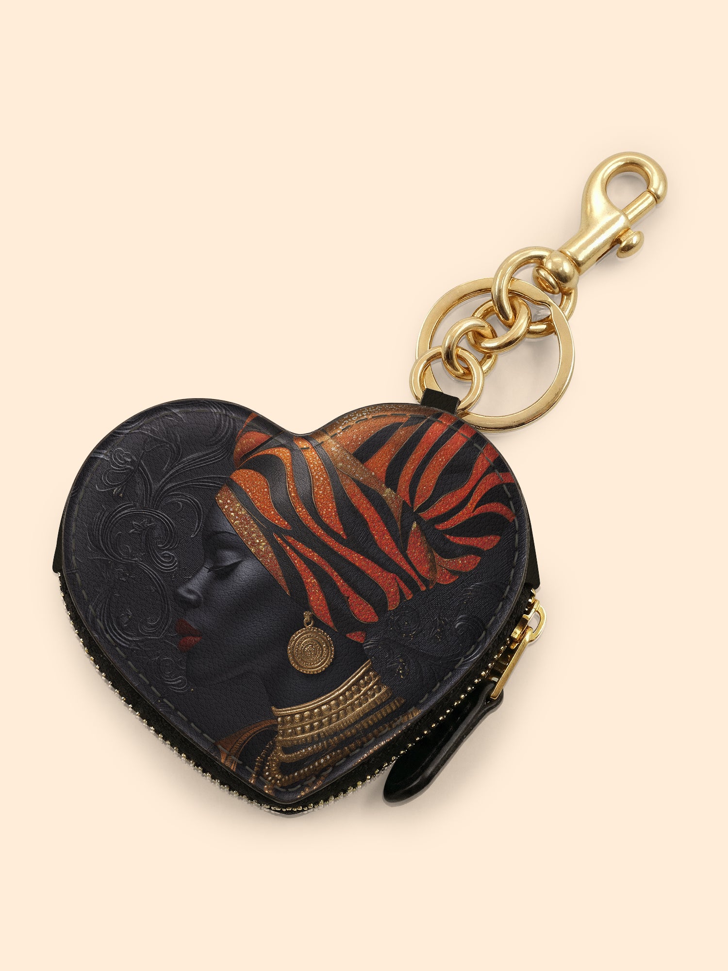 Adinkra Essence Heart Coin Pouch Bag Charm QR0XD456