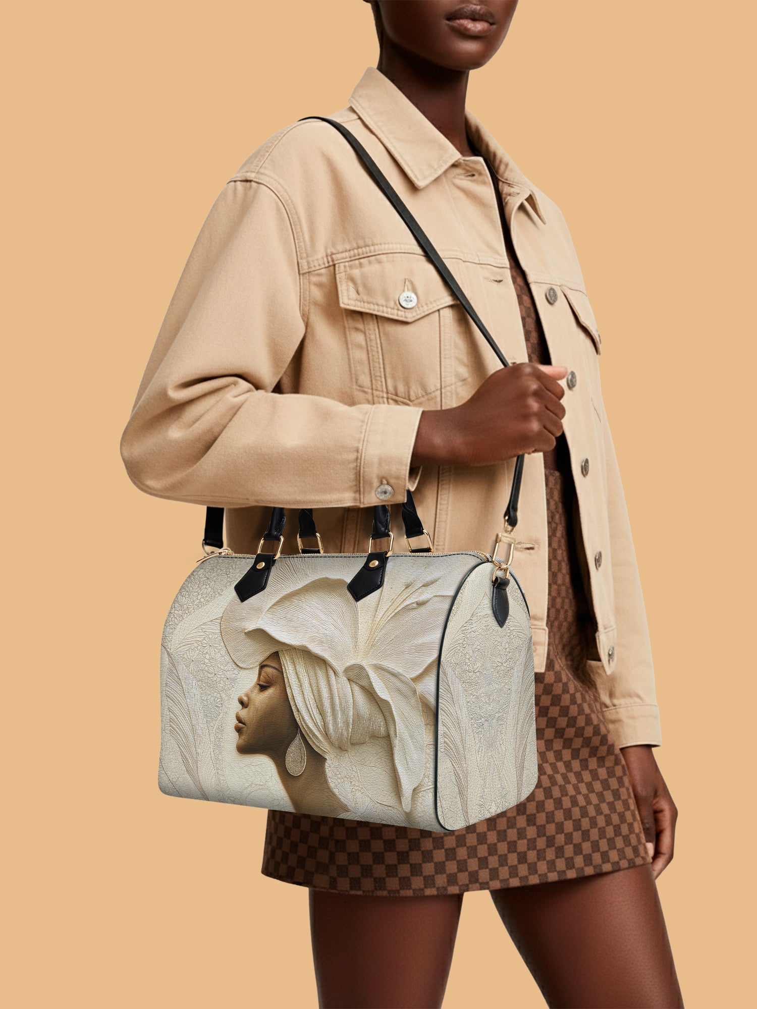 Ivory Blossom Leather Boston Bag QR0TV067