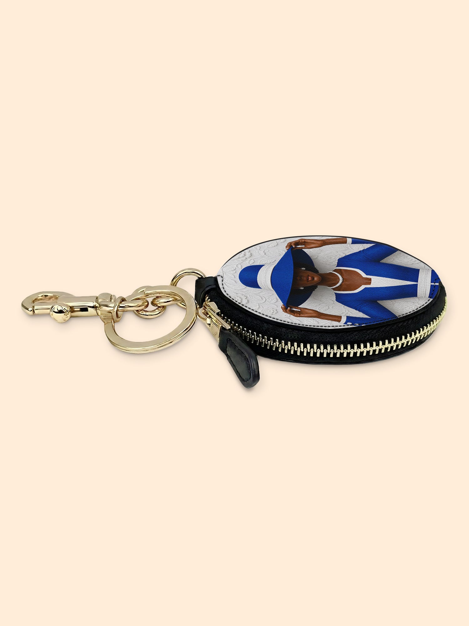 Blue Crowned Circular Coin Pouch Bag Charm QR0TV282