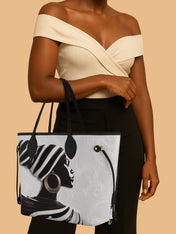 Ivory Stripes Classic Shopper Tote QR0XD431