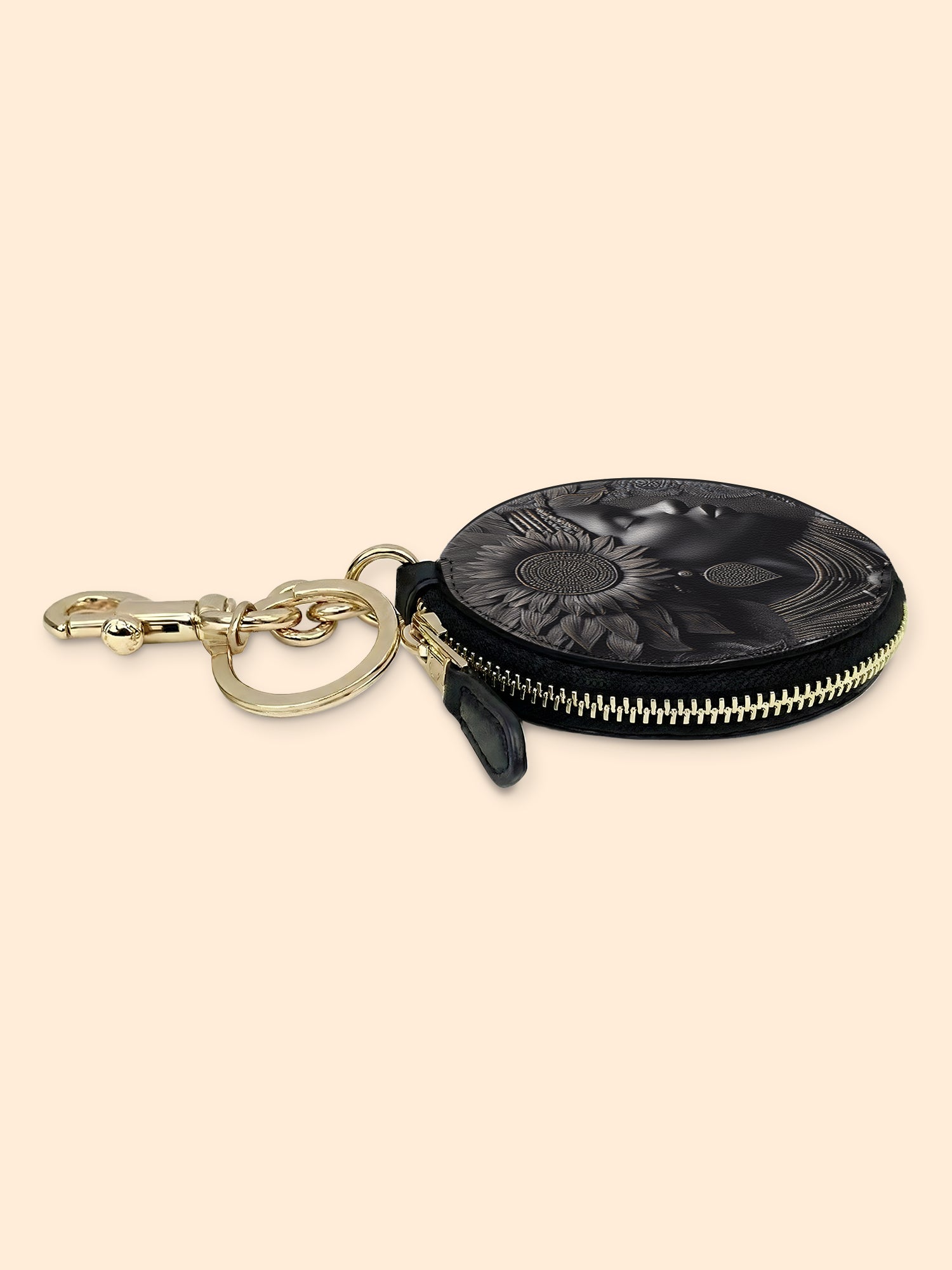 Black Orbit Circular Coin Pouch Bag Charm QR0XD243