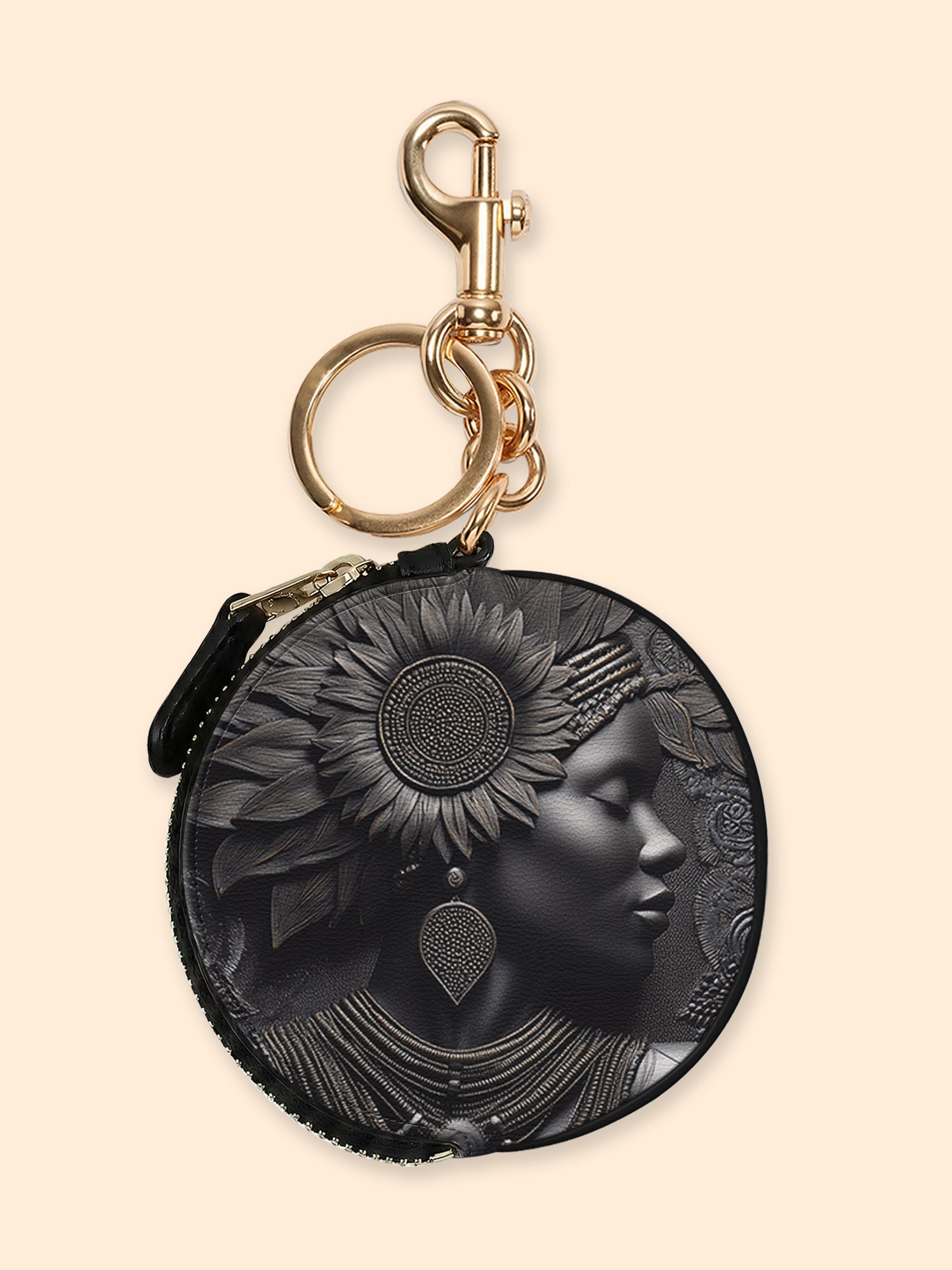 Black Orbit Circular Coin Pouch Bag Charm QR0XD243