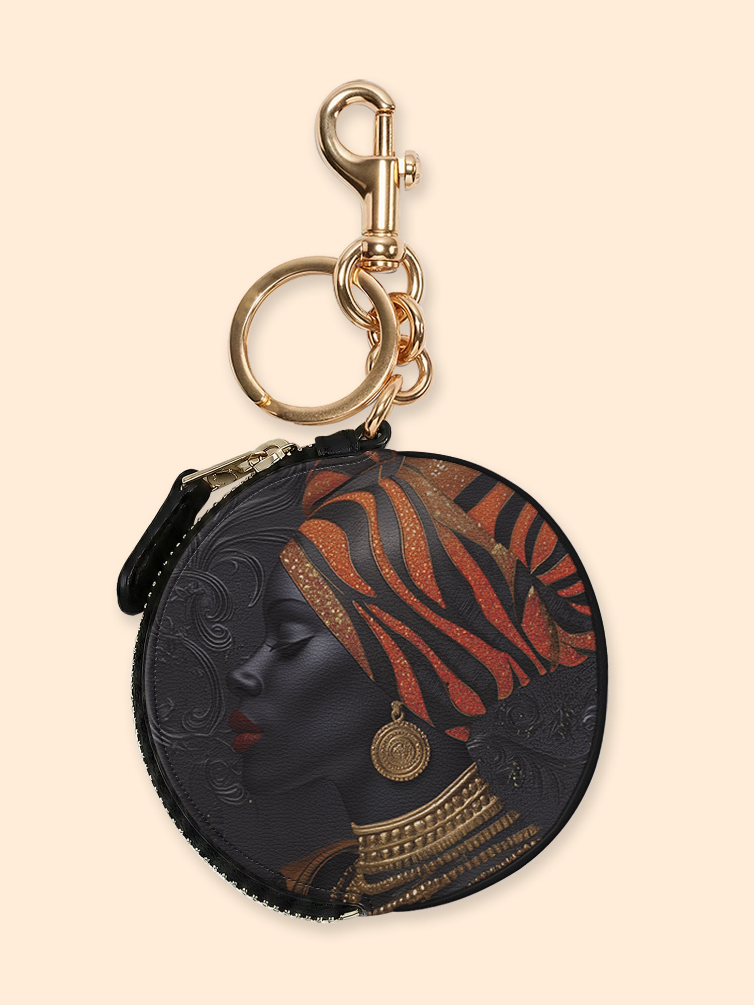 Adinkra Essence Circular Coin Pouch Bag Charm QR0XD456