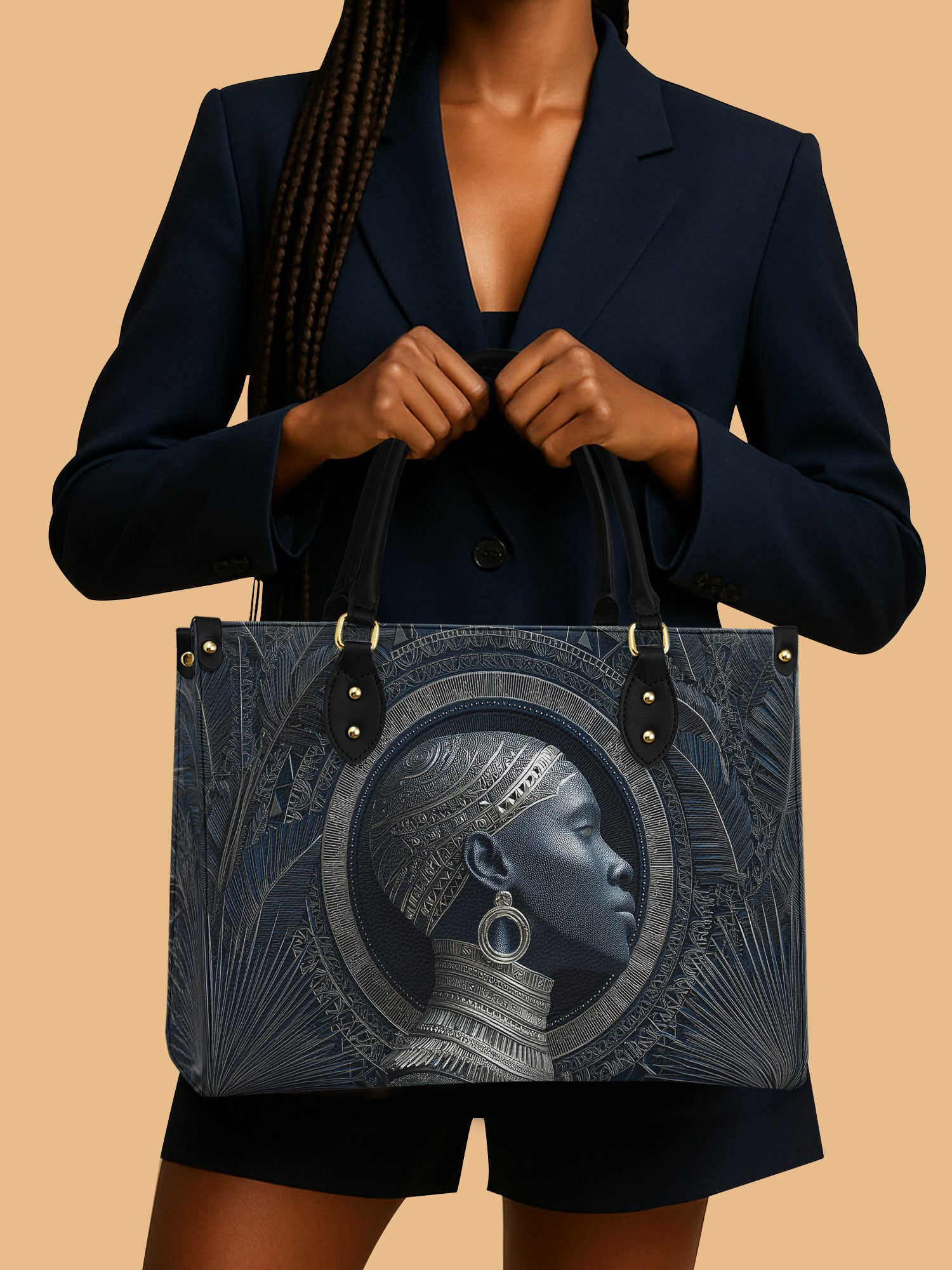 Midnight Sovereign Portrait Premium Leather Handbag QR0HH121