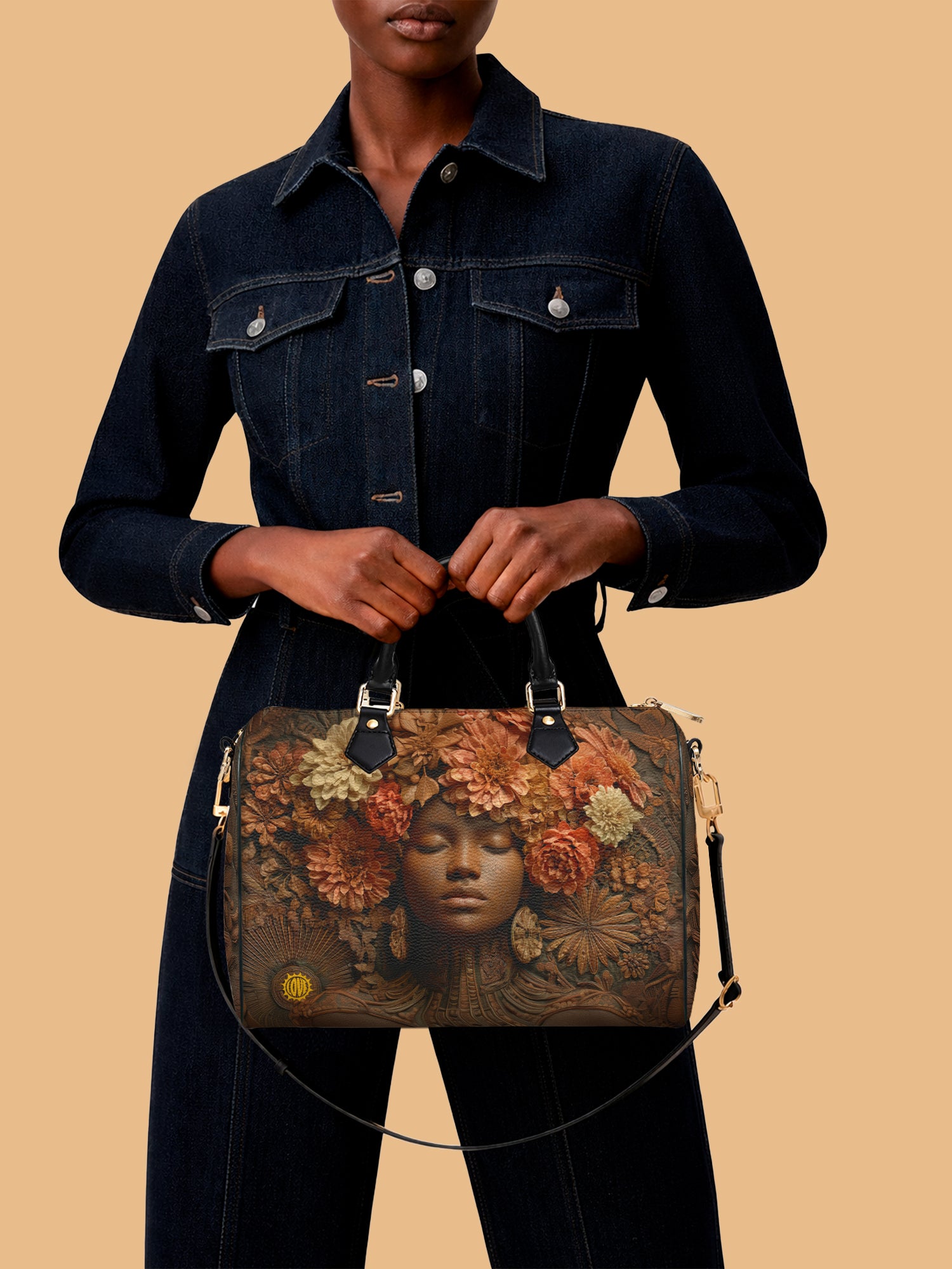 Afro Flora Leather Boston Bag QR0TV027