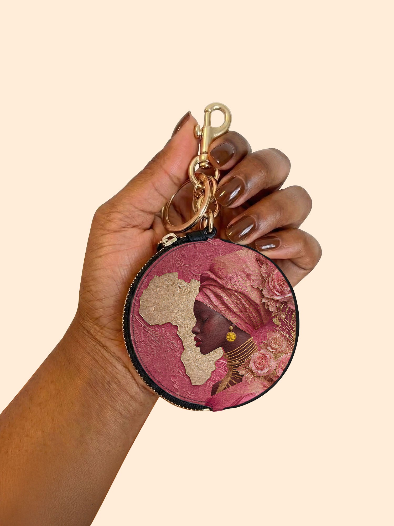 African Blossom Circular Coin Pouch Bag Charm QR0XD538