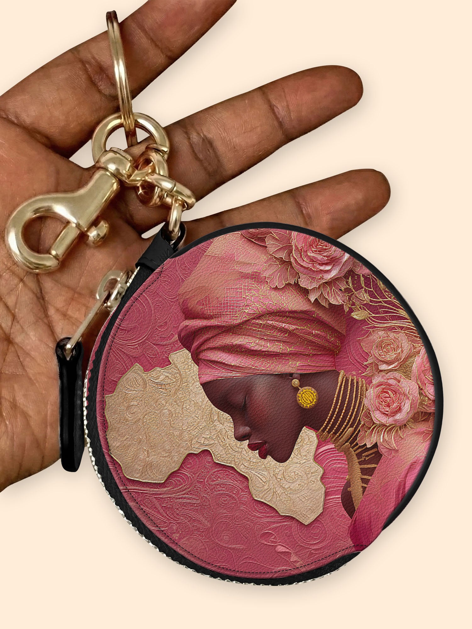 African Blossom Circular Coin Pouch Bag Charm QR0XD538