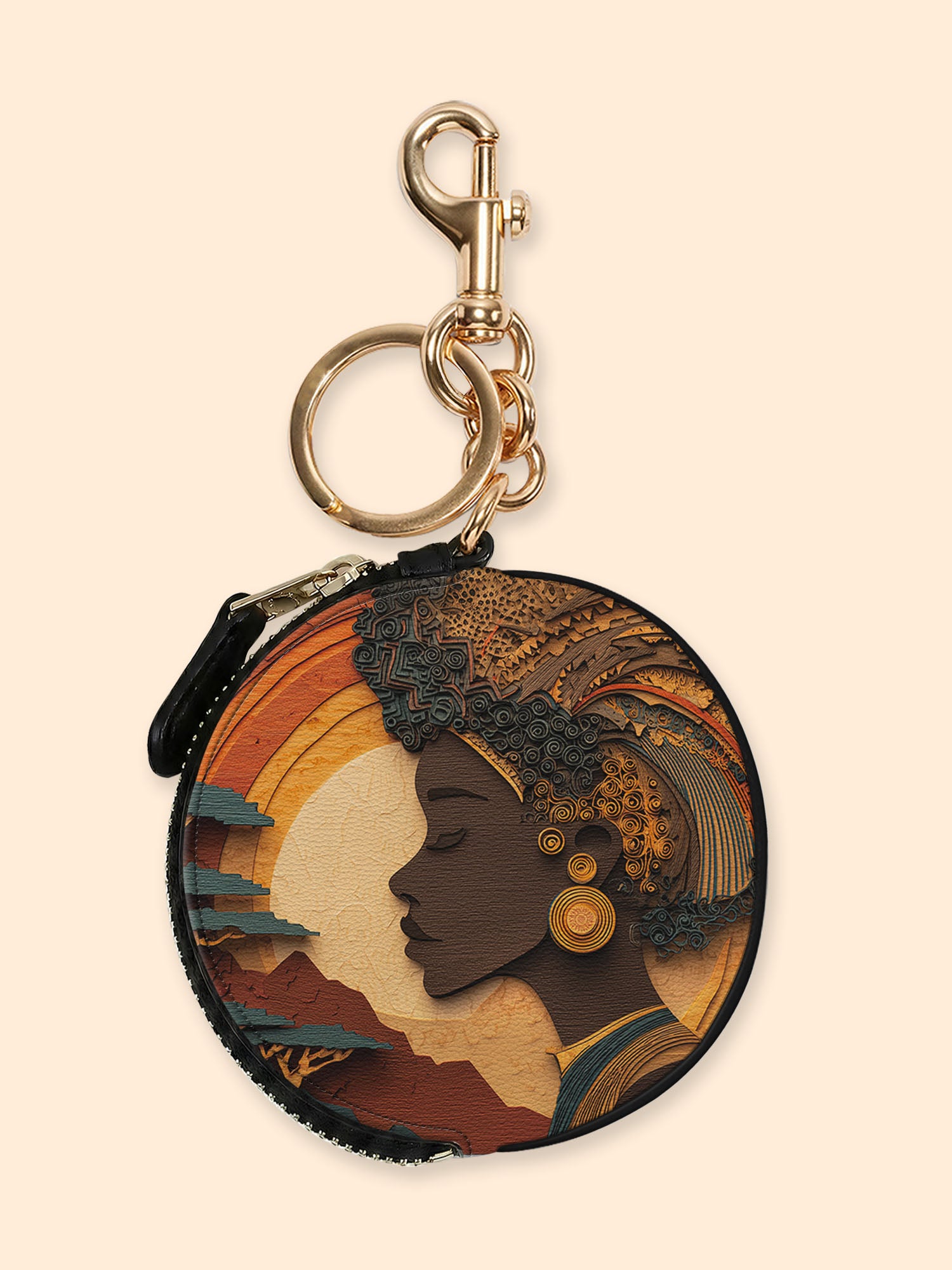 African Queen Essence Circular Coin Pouch Bag Charm QR0TD017