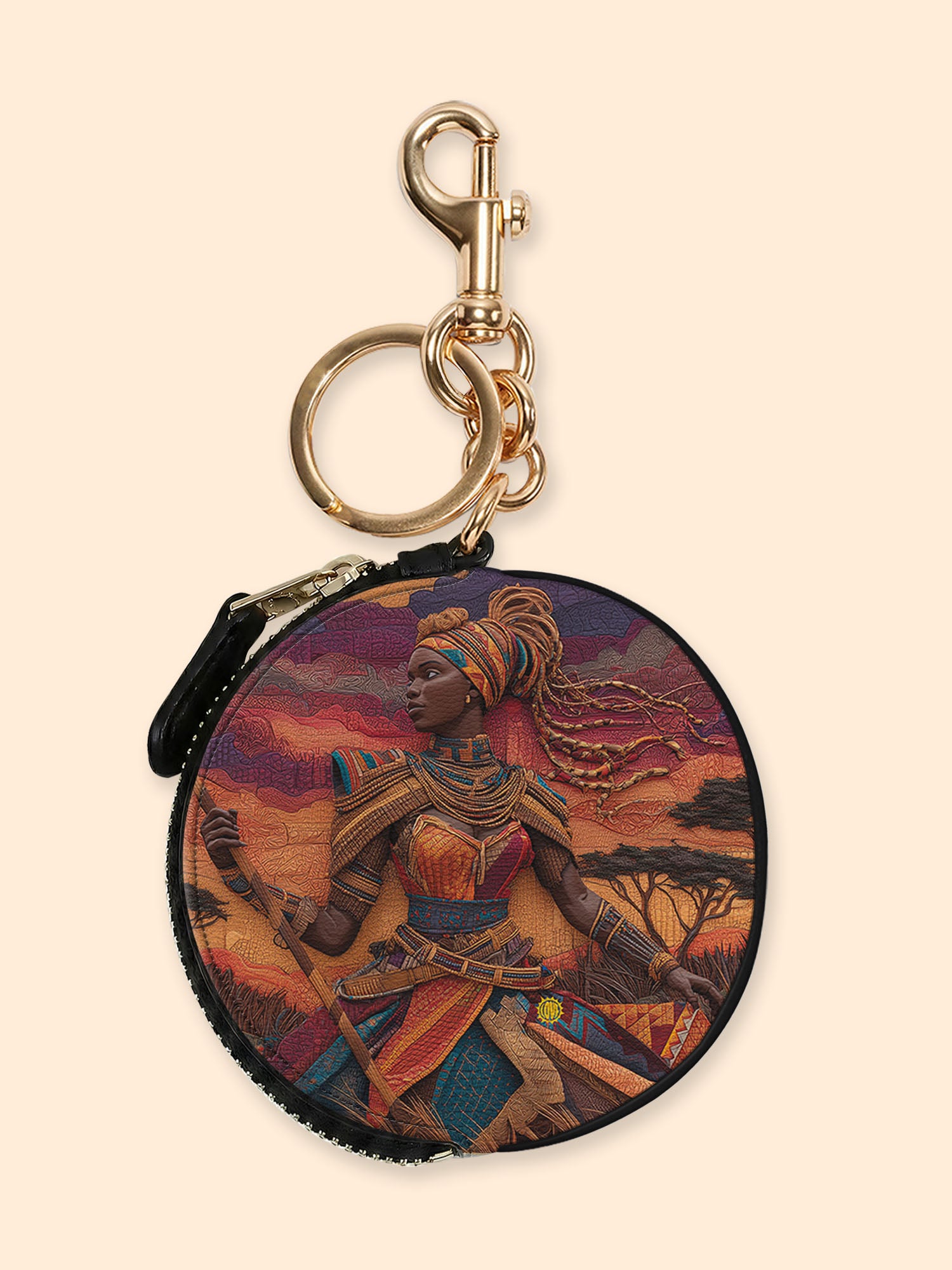 African Warrior Circular Coin Pouch Bag Charm QR0HH059
