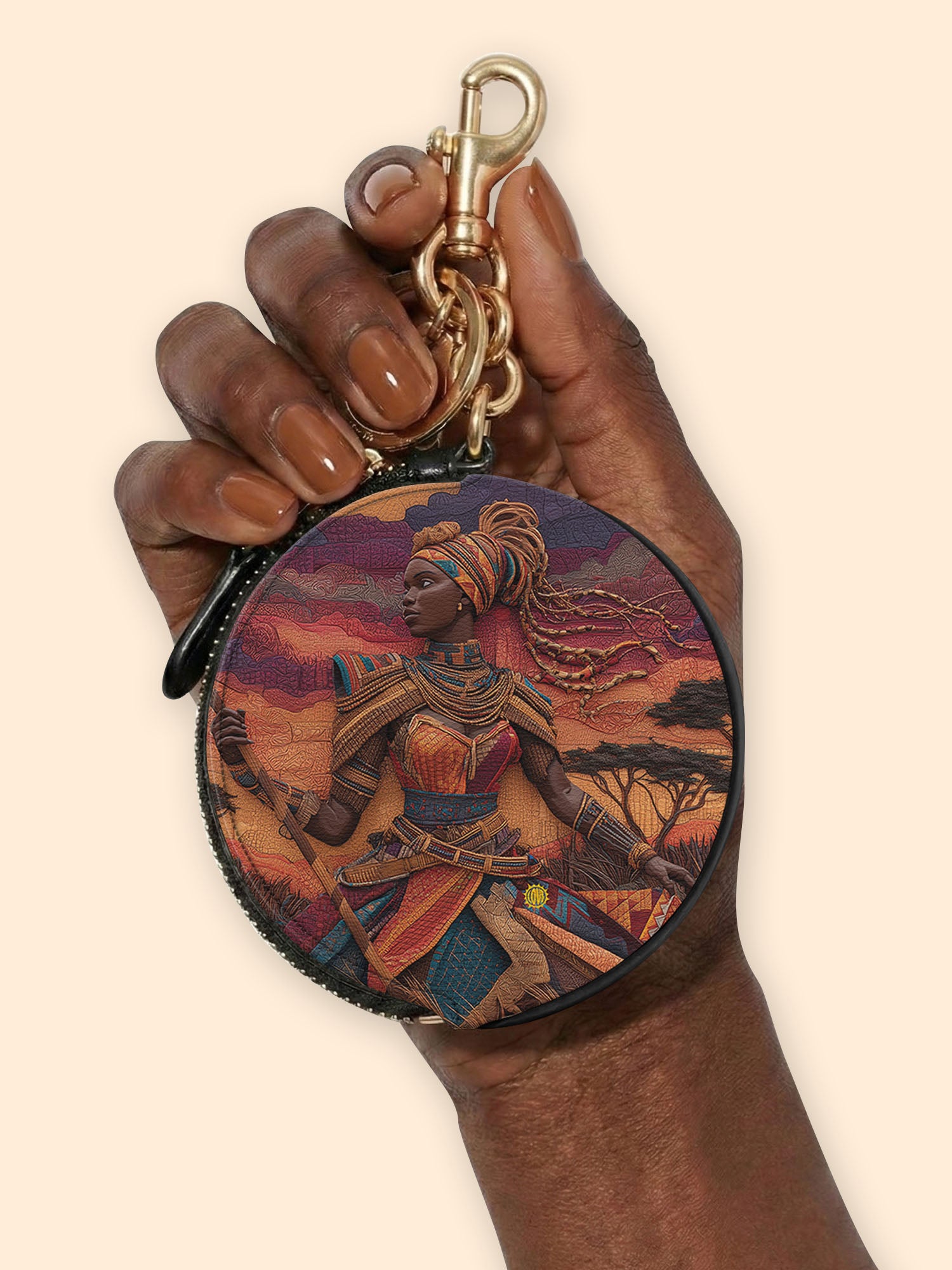 African Warrior Circular Coin Pouch Bag Charm QR0HH059