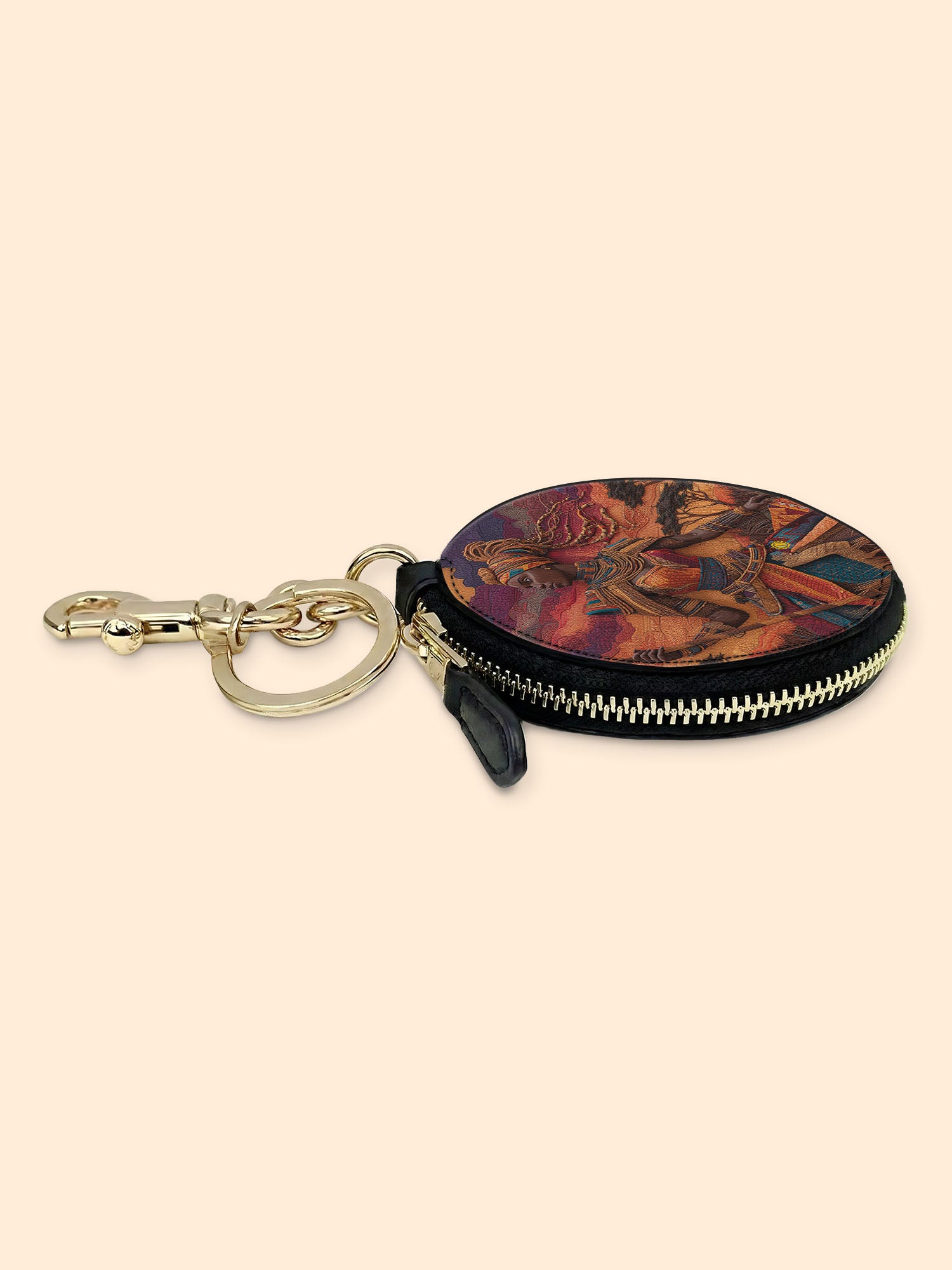 African Warrior Circular Coin Pouch Bag Charm QR0HH059