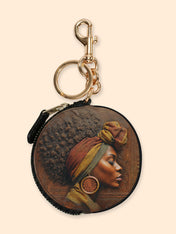 Afro-Elegance Circular Coin Pouch Bag Charm QR0HH022