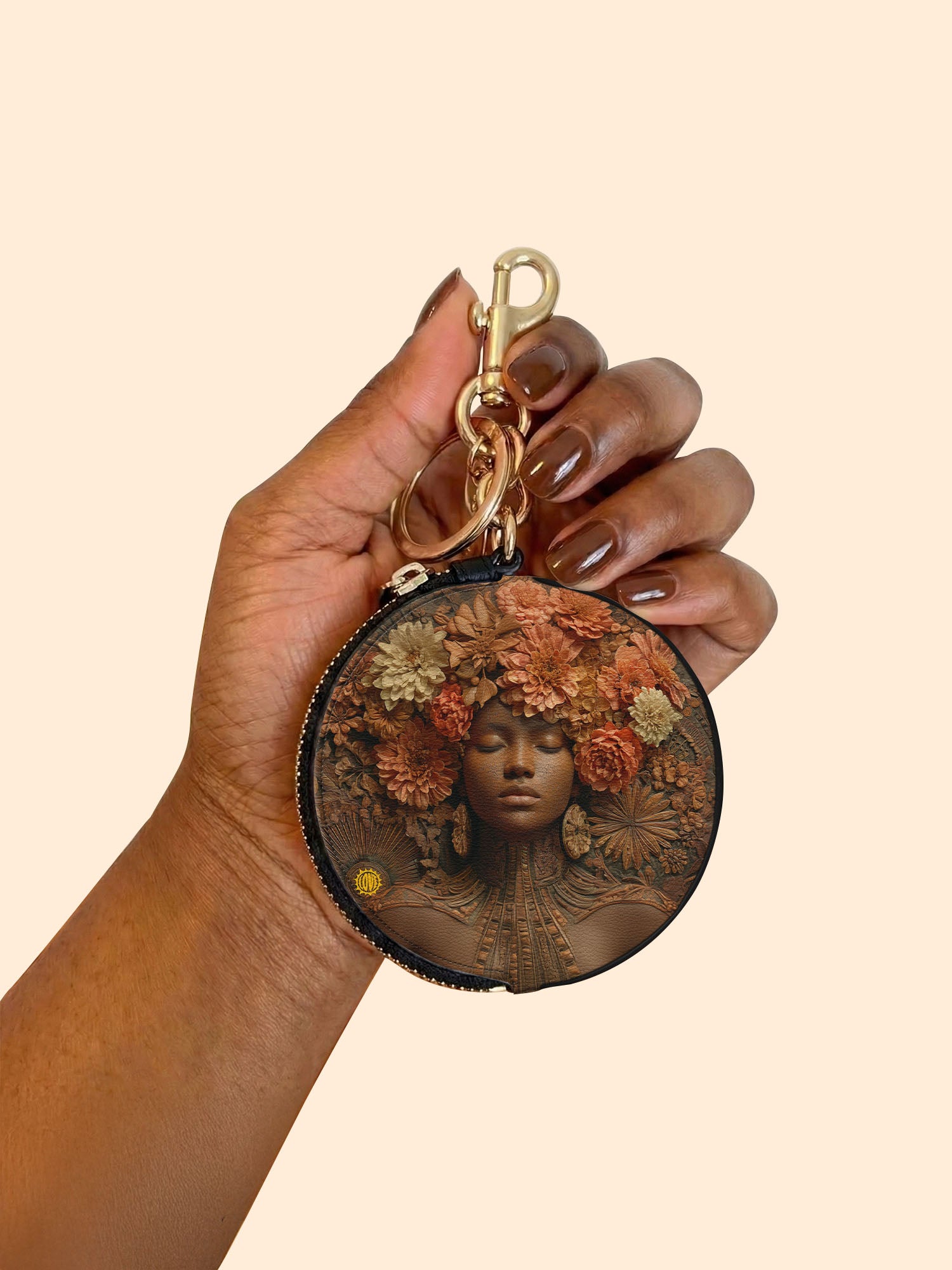 Afro Flora Circular Coin Pouch Bag Charm QR0TV027