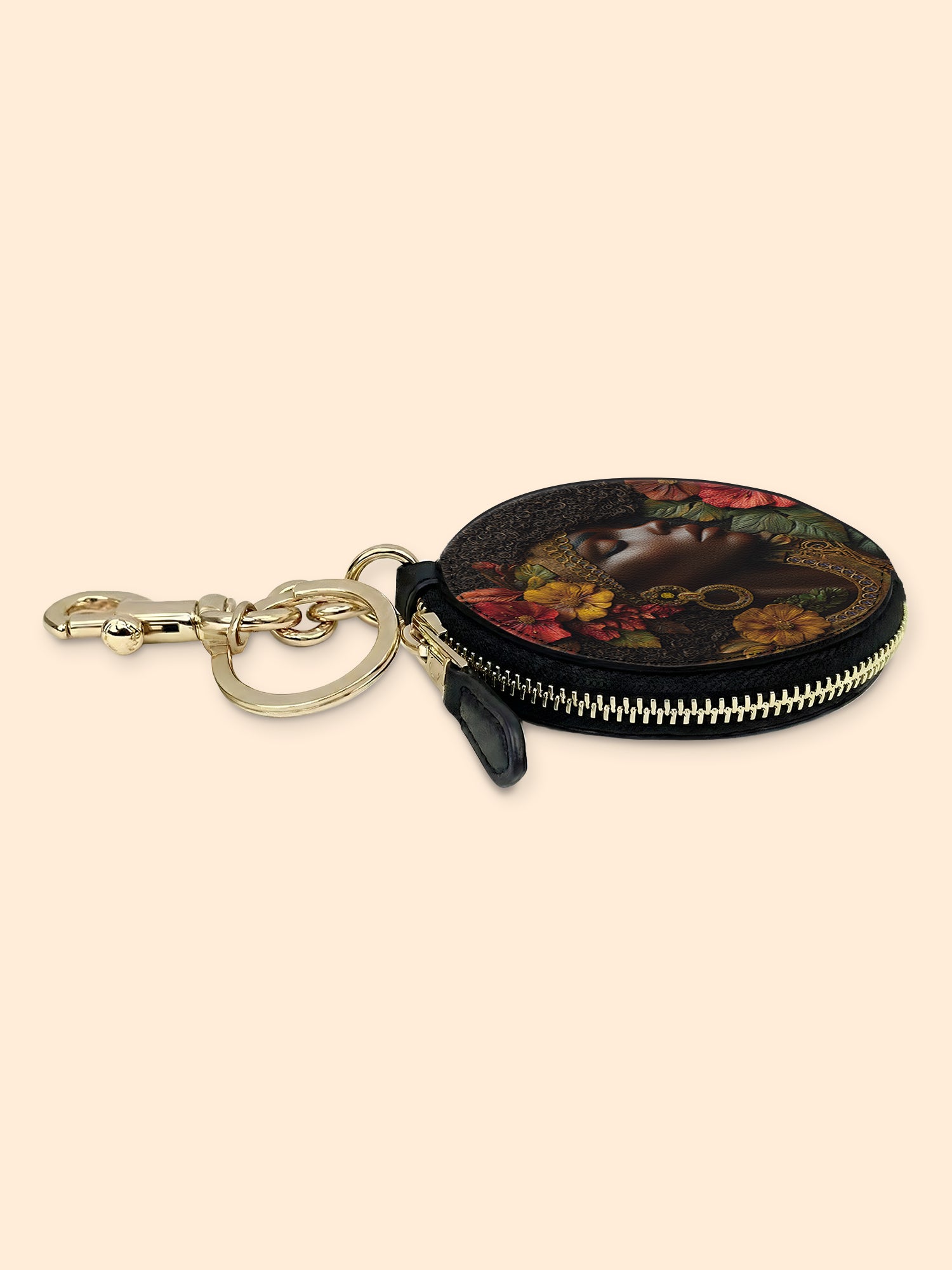 Floral Grace Circular Coin Pouch Bag Charm QR0XD184