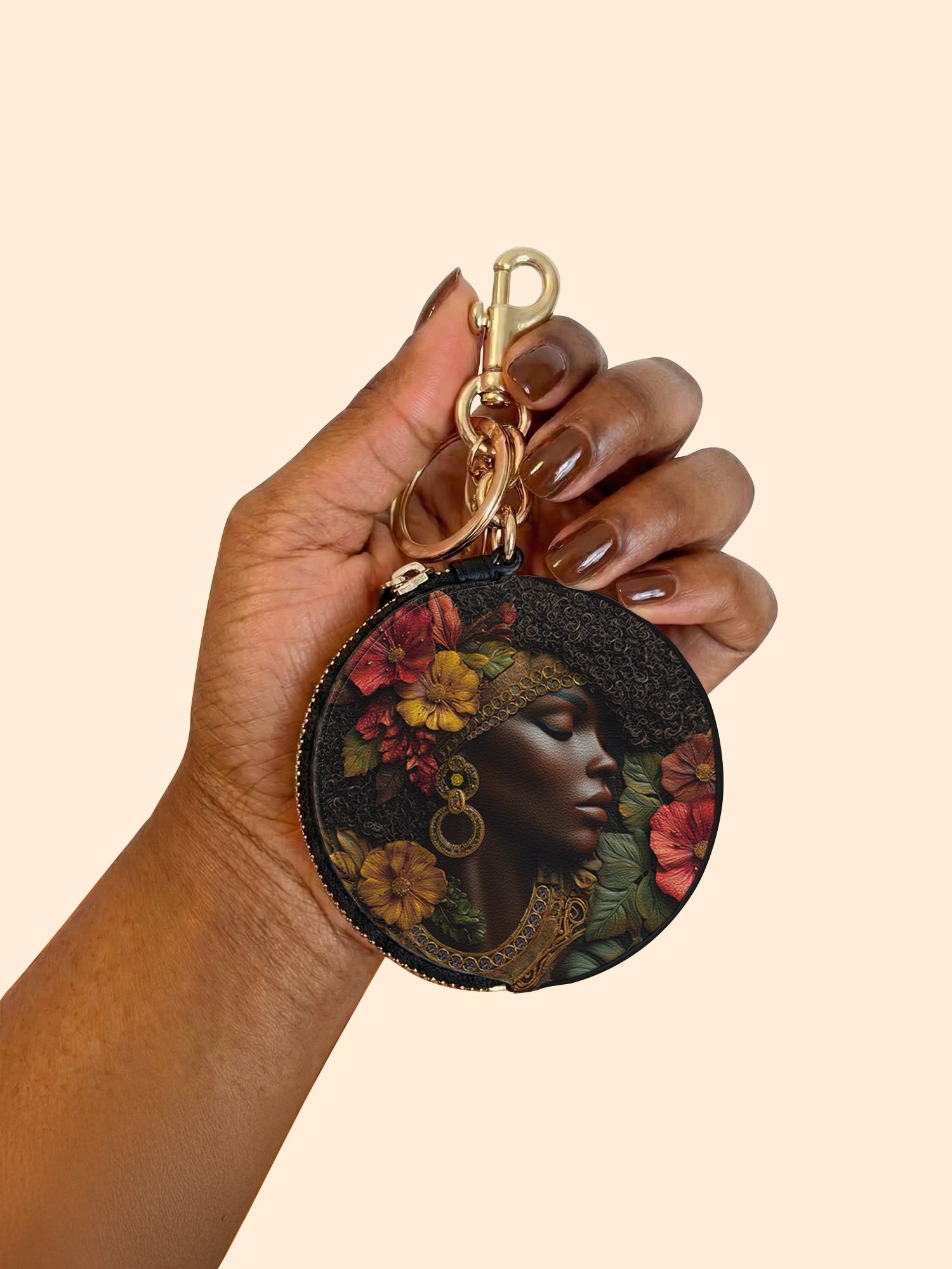 Floral Grace Circular Coin Pouch Bag Charm QR0XD184
