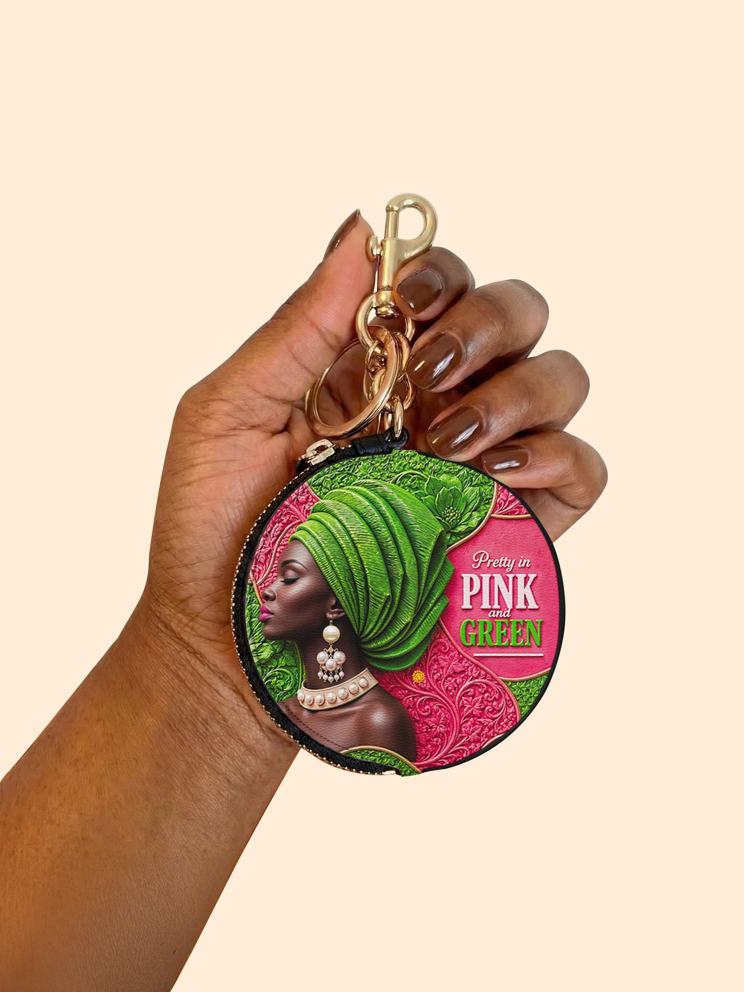 Divine Green Circular Coin Pouch Bag Charm QR0TD705