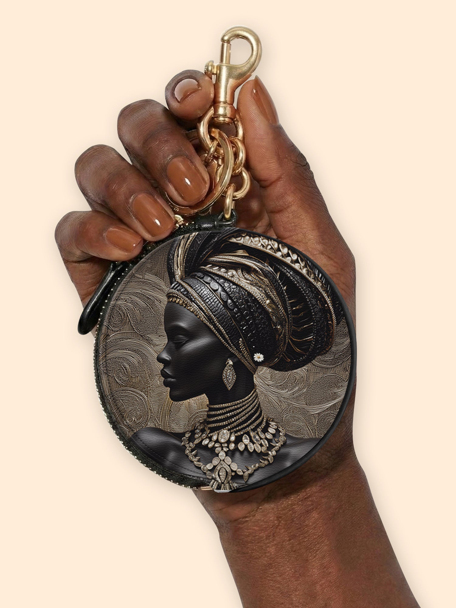 Althea Gold Circular Coin Pouch Bag Charm QR0XD567