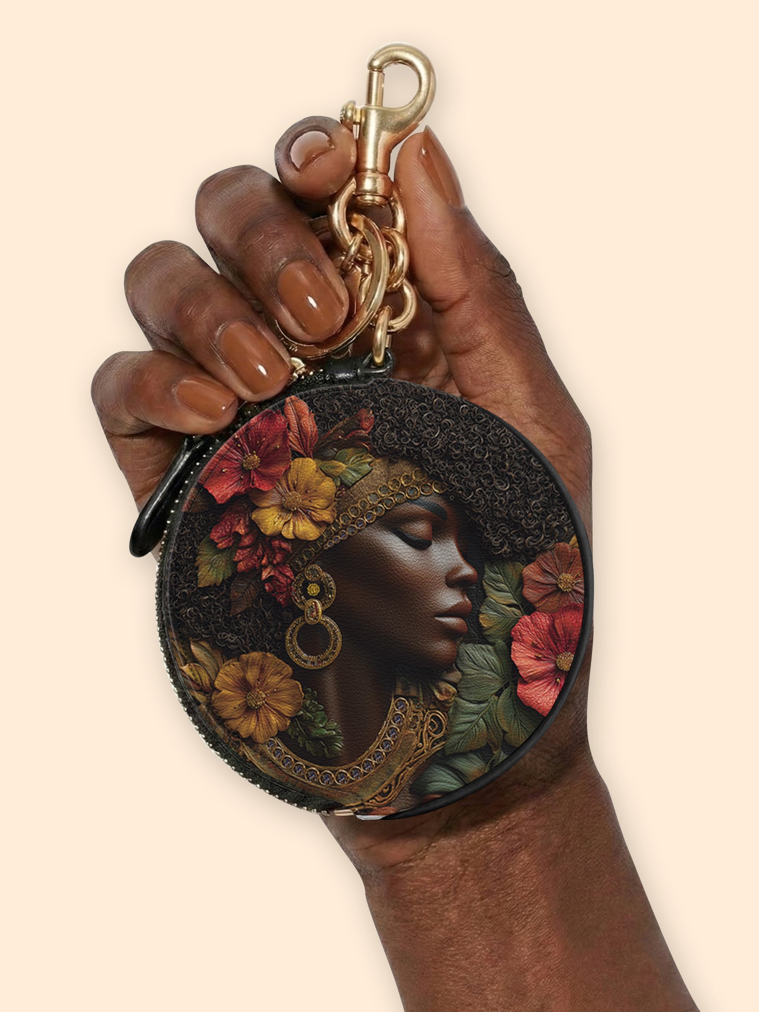Floral Grace Circular Coin Pouch Bag Charm QR0XD184